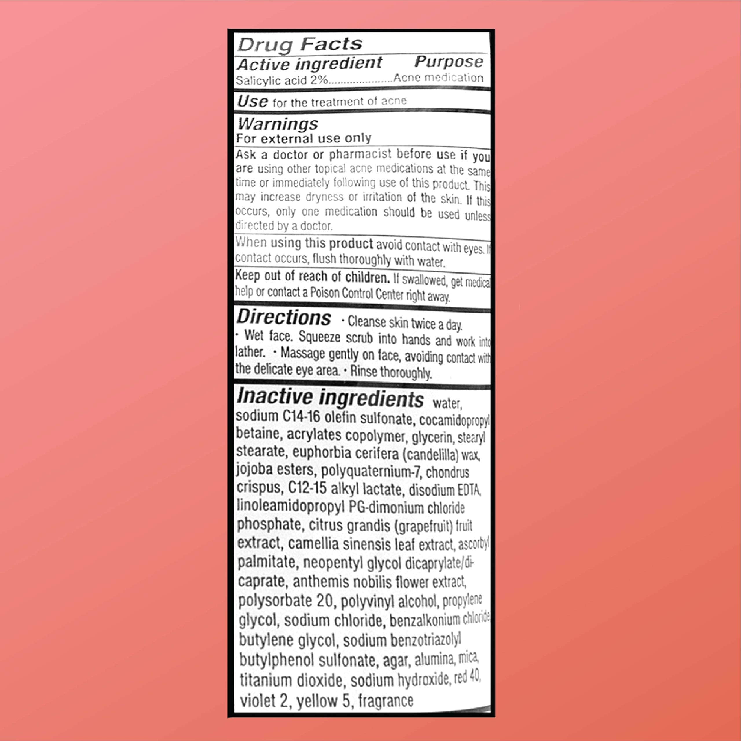 Quality Choice Oil Free Pink Grapefruit Acne Wash, Foaming Scrub for All Skin Types, 2% Salicylic Acid, Skin Treatment, 4.2oz Tu