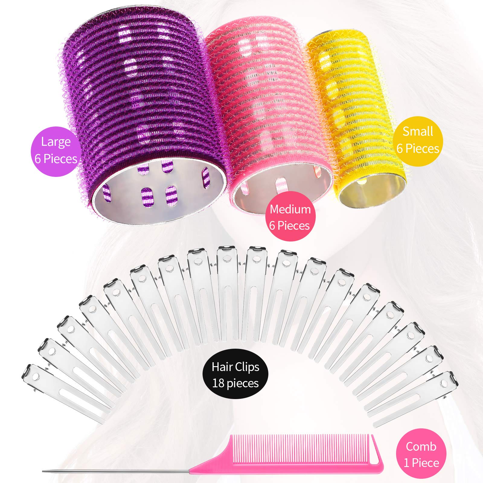 37 Pcs Aluminum Thermal Hair Rollers Set 3 Sizes Self Grip Hair Rollers 18 Pcs Duckbill Hair Clips, Comb Hairdressing Styling To