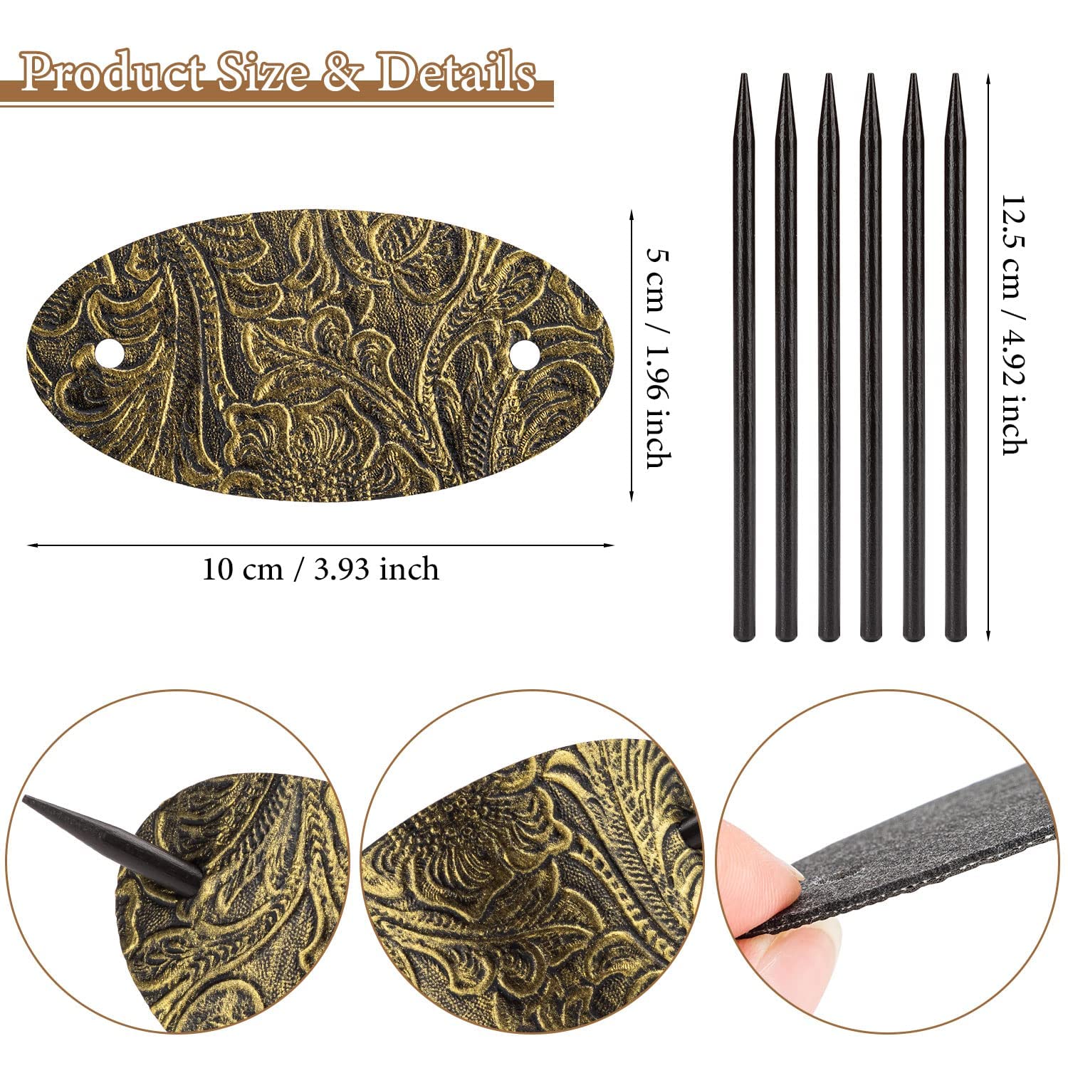 Noverlife Faux Leather Hair Barrettes - 6PCS Oval Clips with Wood Slide Stick for Women & Girls, Bohemian Style