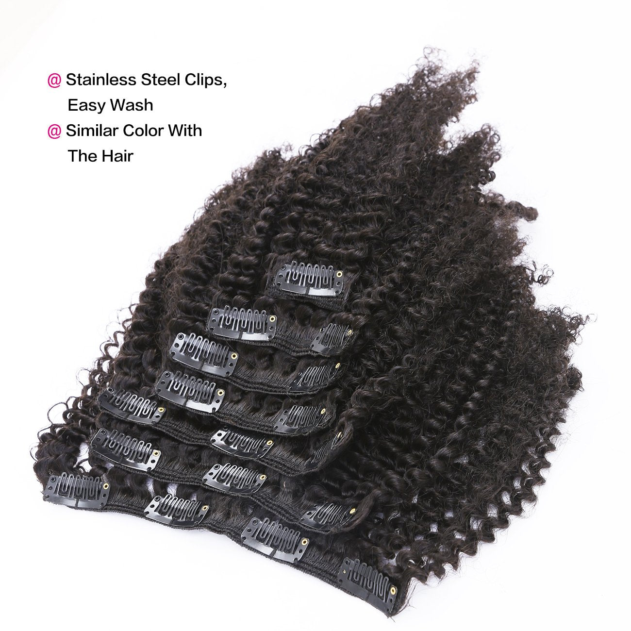 Afro Kinky Curly Clip In Human Remy Hair Extensions Brazilian Curly Clips Hair Extensions 4B 4C 8A Virgin Thick Natural Black Co