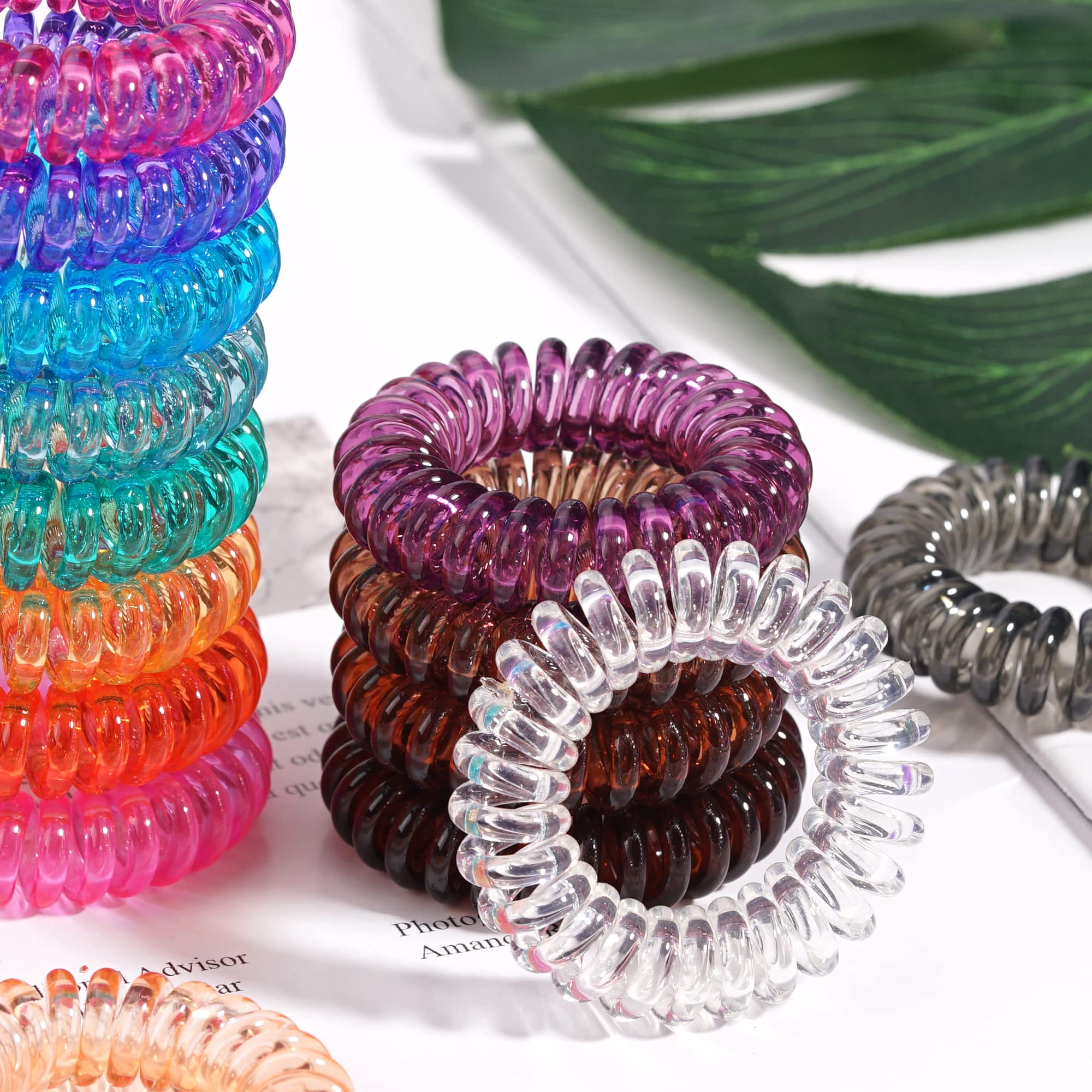 Transparent Spiral Hair Ties, Ded 24 Pcs No Crease Coil Hair Ties, Phone Cord Hair Ties, Ponytail Holder Hair Coils Elastic Hair