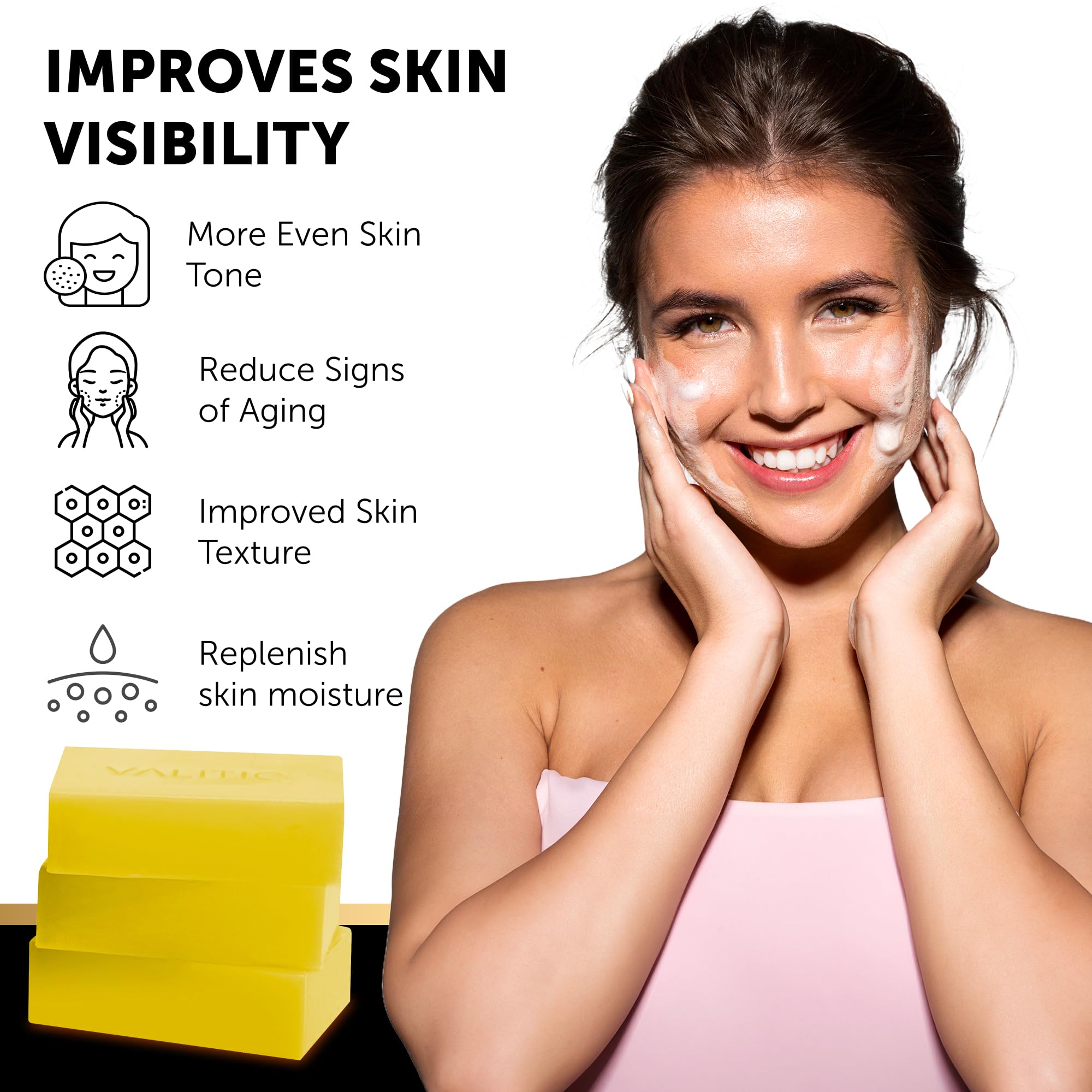 VALITIC Brightening Lemon and Turmeric Kojic Acid Soap - Vitamin C, Retinol - Original Japanese Complex with Hyaluronic Acid, Vi
