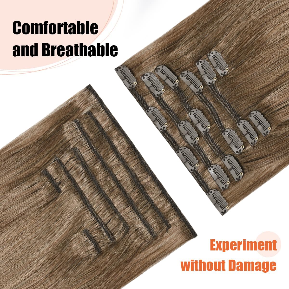 Ugotrays Ash Brown Clip In Hair Extensions Real Human Hair 70G Remy Human Hair Clip In Extensions 12 Inch Soft Silky Straight Fo