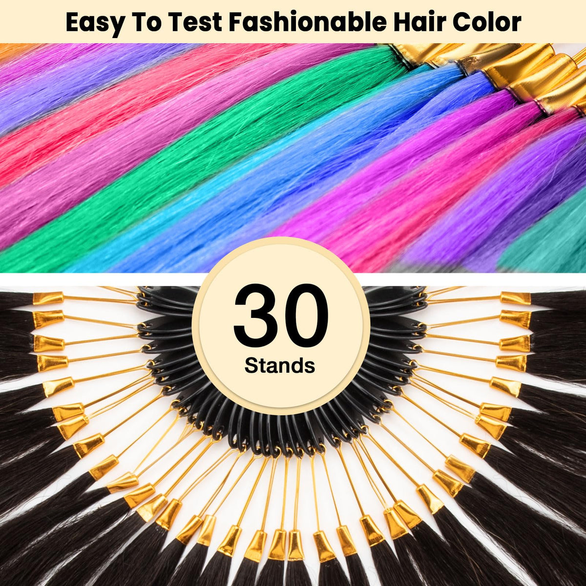 Noverlife 30Pcs 8'' Real Hair Color Rings, Black Human Hair Swatches N ...