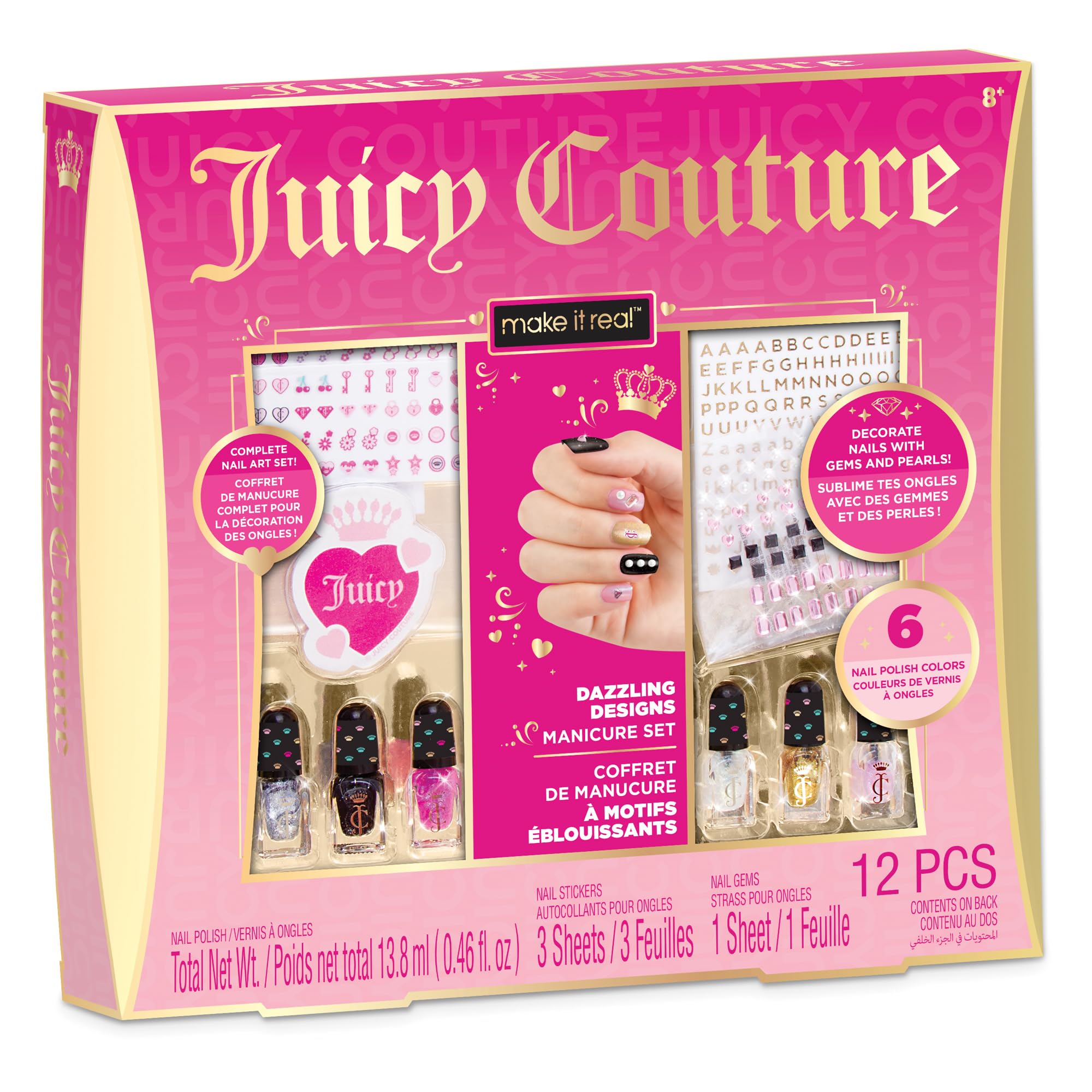 Make It Real: Juicy Couture Dazzling Designs Manicure Set - Complete Nail Art Set, Nail Gems & Sticker Sheets, 6 Polish Colors, 