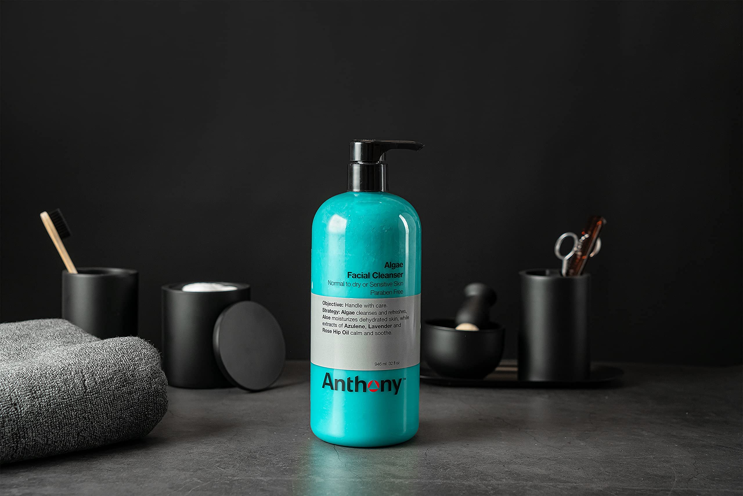 Anthony Algae Facial Cleanser, 32 Fl Oz - Algae, Aloe Vera, Azulene, Lavender & Rose Hip Oil for Cleansing, Refreshing, Moisturi