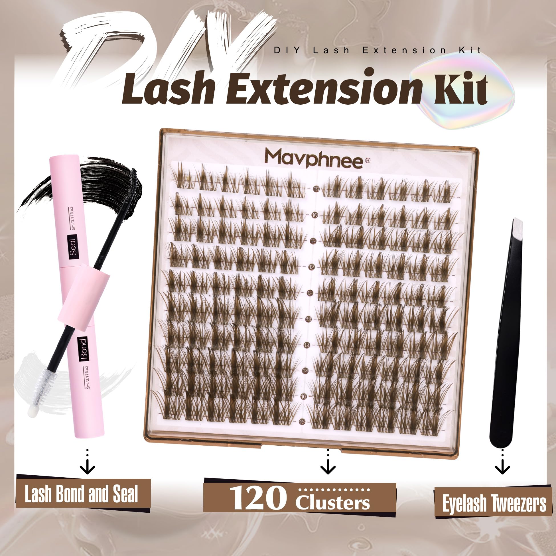Brown Lash Clusters Kit Dark Brown Eyelash Clusters 120 Pcs Natural Lash Extension Kit 10-16MM CC Curl Individual Lashes Kit wit