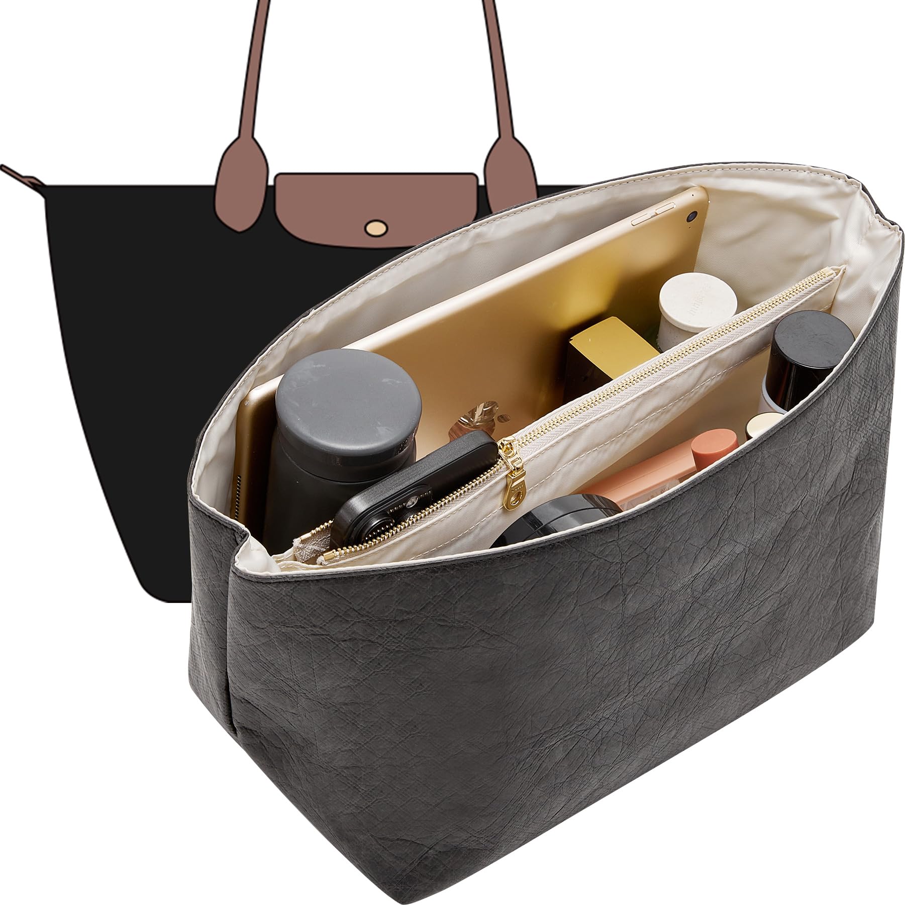 Doxo Long Champ Organizer Insert, Bag Organizer Insert for le pliage Large and More, Lightweight Waterproof DupontPaper, Keeps H
