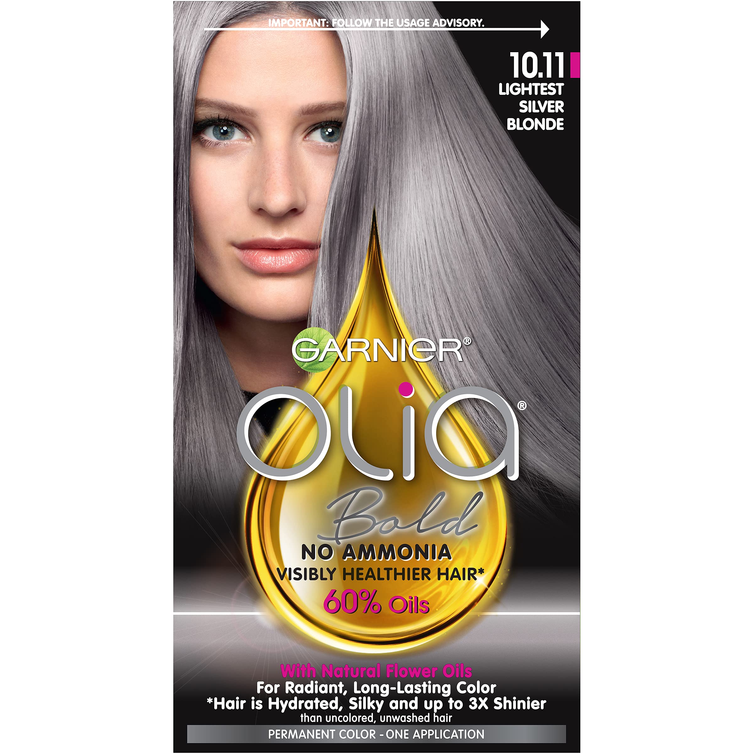 Garnier Bold Collection, Ammonia Free Hair Dye, Permanent Olia Color with Non-Drip Velvet Cream Formula, 10.11 Lightest Silver B
