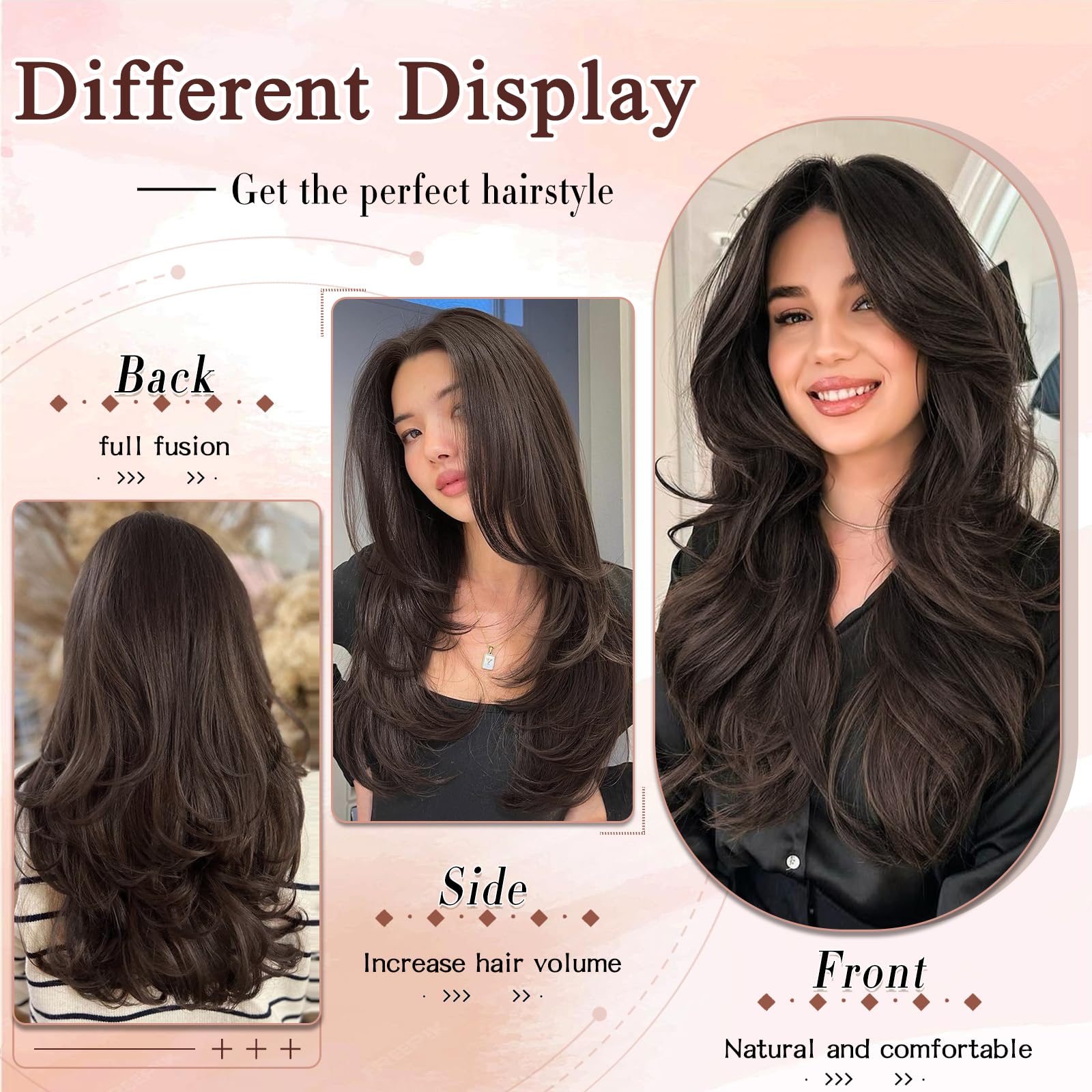 Freemeige Dark Brown Hair Extensions Long Straight Hair Extension Clip In Hair Extension For Women Daily Use 20 Inch