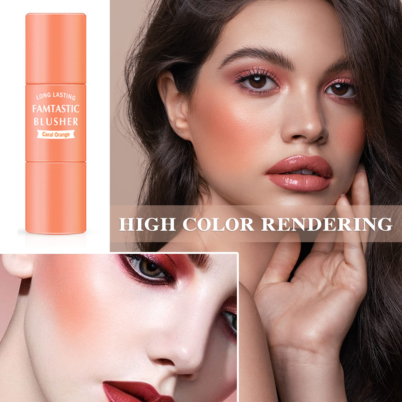 Cream Blush Stick With Brush,Waterproof Multi Cream Blush Stick Makeup,Lightweight,Long-Lasting,Easy To Use,2 In 1 Multi Stick B