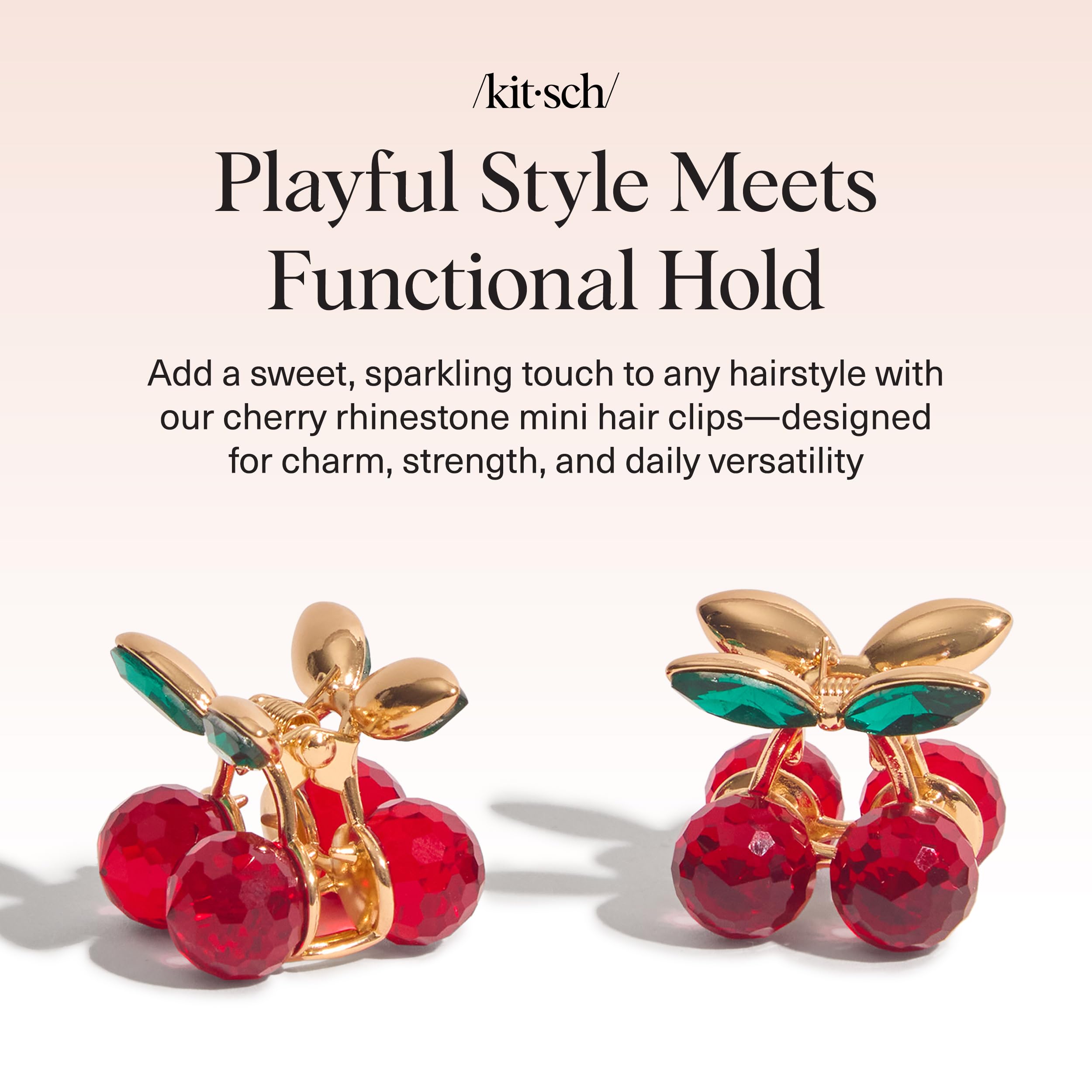 Kitsch Cherry Small Hair Clips for Women - Rhinestones Small Claw Clips | Electroplated Metal Springs and Anti-Rust Finish | Str