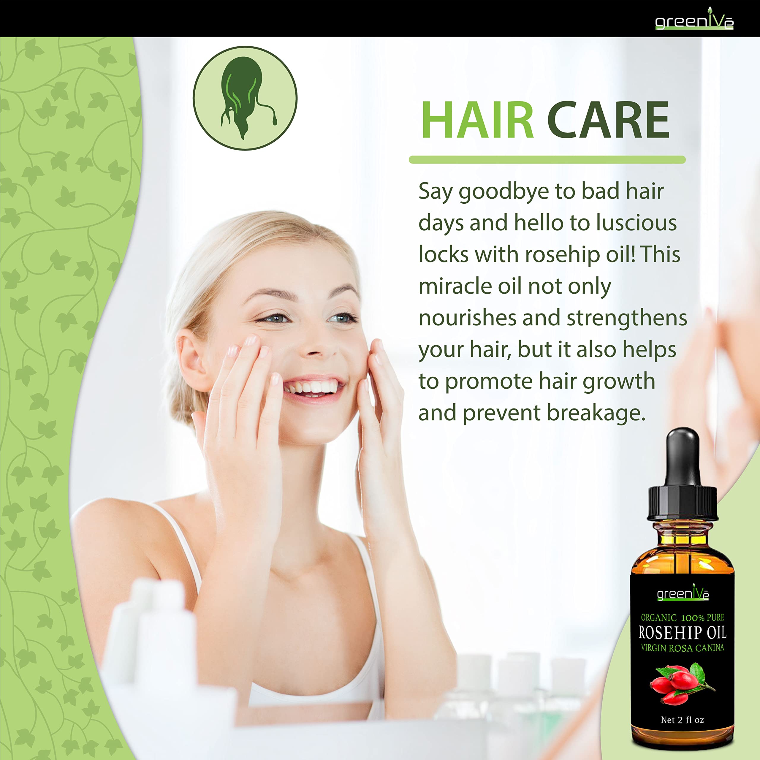 GreenIVe Organically Grown Rosehip Oil Rosa Canina 100% Pure Cold Pressed Virgin Oil Exclusively on Amazon (8 Fl Oz)
