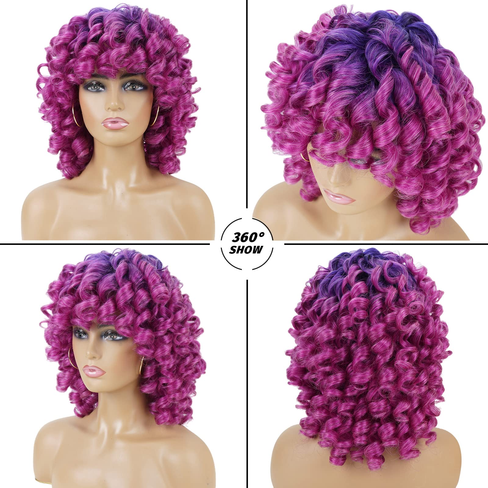 Andromeda Blue Purple Wigs For Women Soft Short Curly Wig With Bangs Heat Resistant Synthetic Fiber Hair Halloween Cosplay Wigs