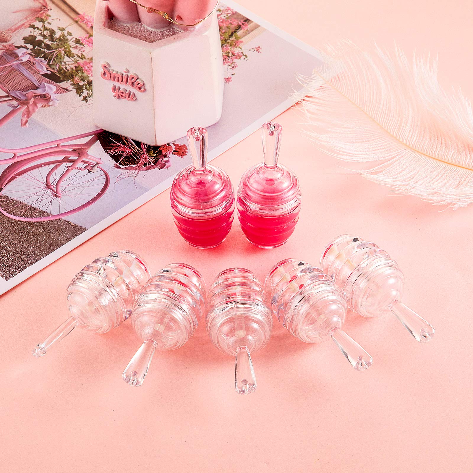 18 Pieces Honey Pots Shaped Lip Gloss Tube Empty Plastic Lip Gloss Container Mini Clear Refillable Lip Balm Bottle Container wit