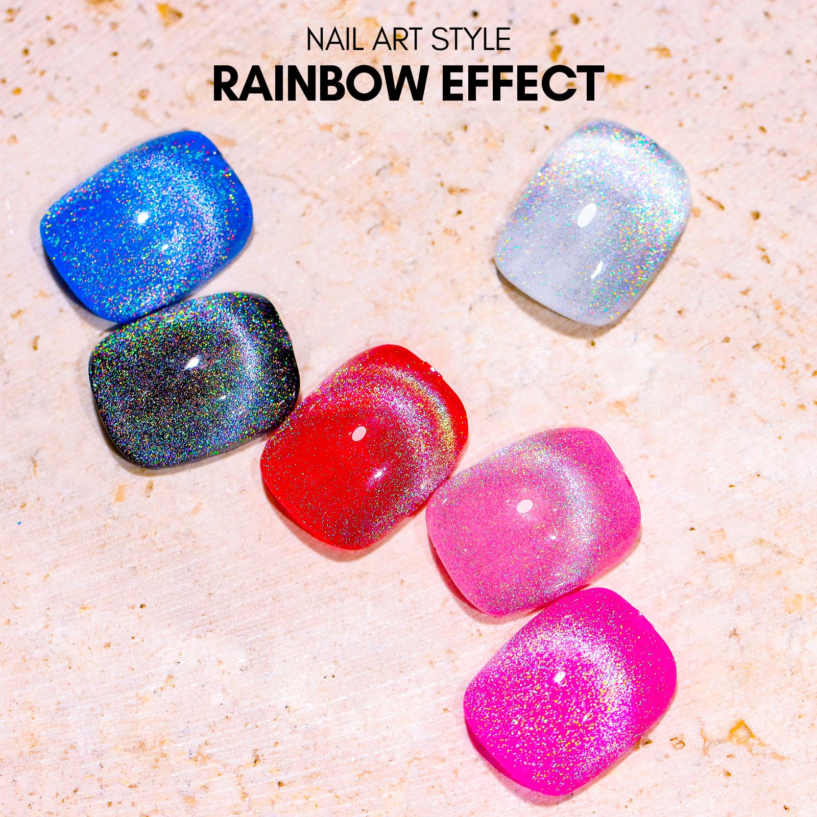 Makartt Gel Nail Polish, Universal Rainbow Cat Eye Gel Nail Polish 10Ml Holographic 9D Sparkly Hole Cat Eye Glitter Spring Gel P