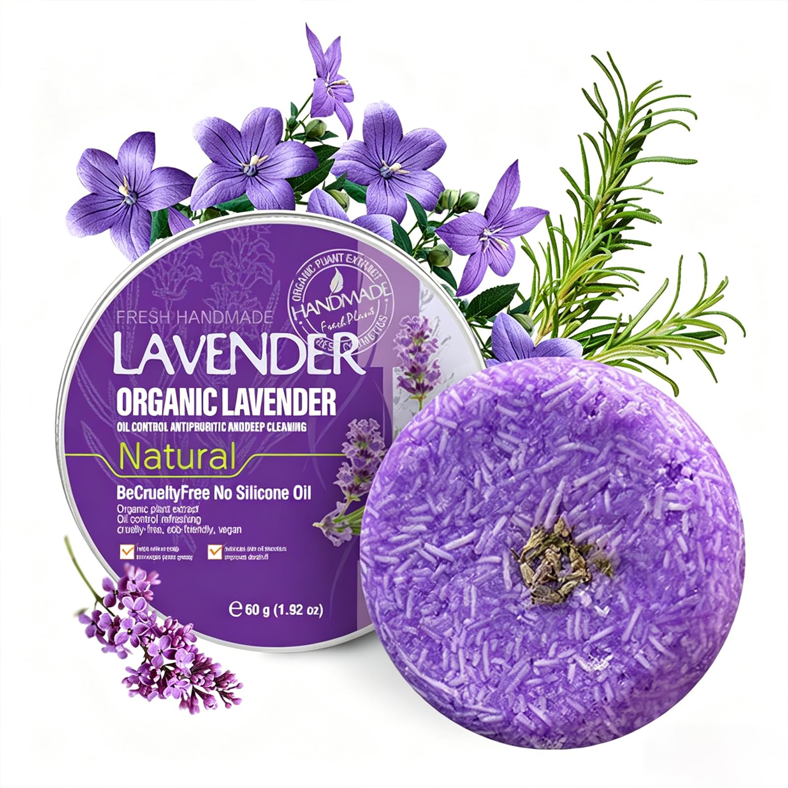 VedoAID Organic Lavender Shampoo Bar with Olive Oil and Cade, Balances Oil, Reduces Dandruff, Nourishes Hair (1pcLavender)