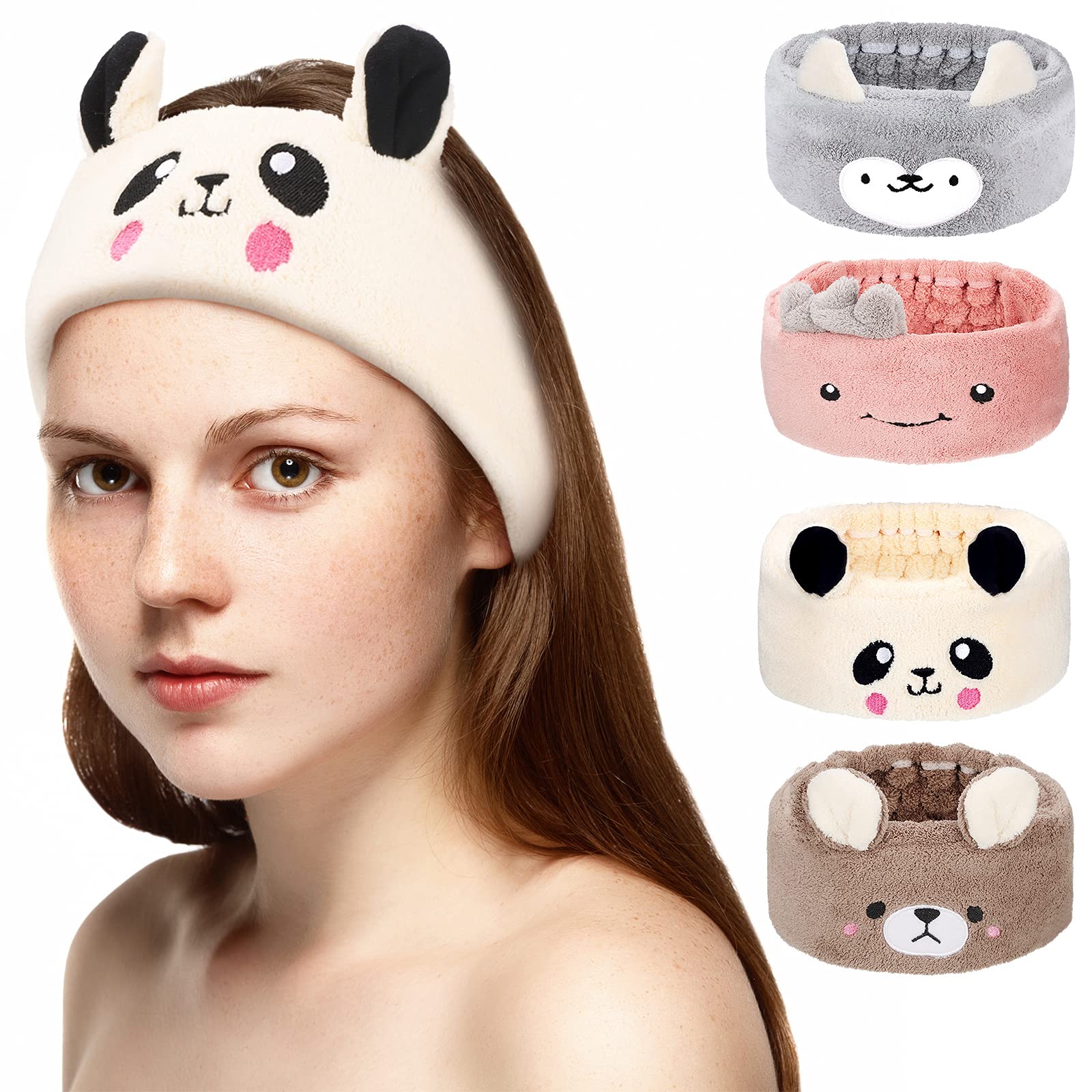 Chuangdi 4 Pieces Animal Hair Bands Face Wash Headband Spa Headband Animal Ears for Skincare Makeup Spa Headband Washing Face Co