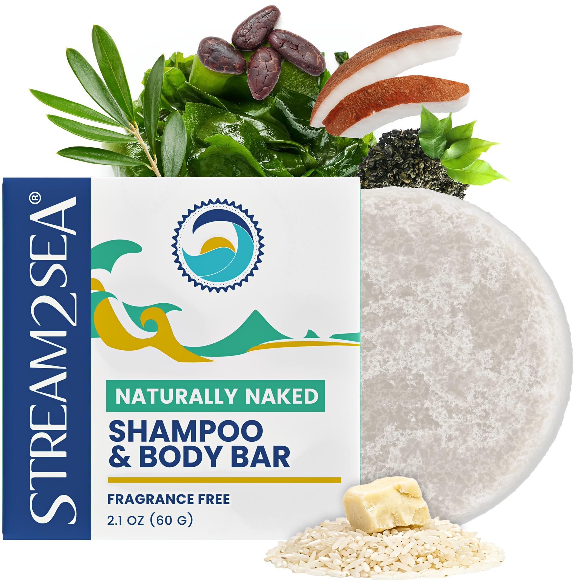 STREAM 2 SEA Naturally Naked Shampoo & Body Bar - Fragrance Free Biodegradable Shampoo Bar for Sensitive Skin & Scalp - Reef Saf