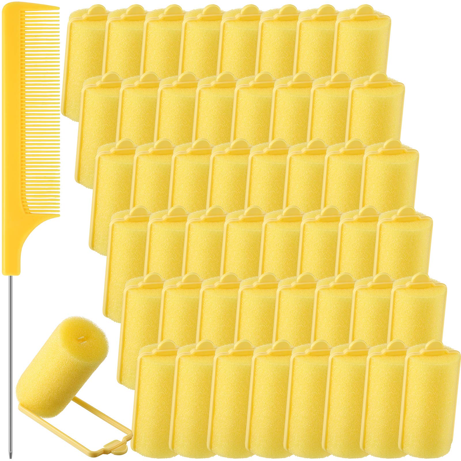 48 Pieces Foam Sponge Hair Rollers, Soft Sleeping Hair Curler Flexible Hair Styling Sponge Curler, and Stainless Steel Rat Tail 