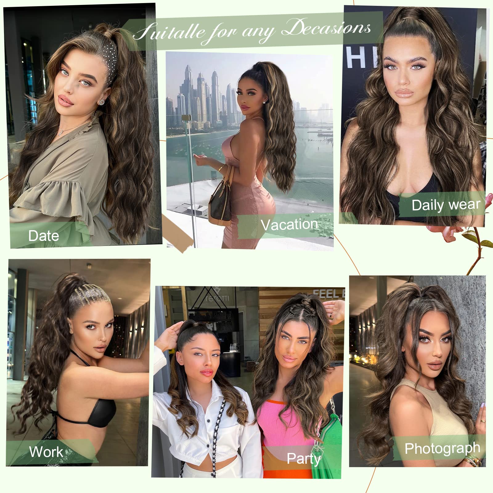 Freemeige Long Wavy Drawstring Ponytail Extension For Black Women Synthetic Clip In Pony Tail Hairpieces 26 Inch Curly Ponytail