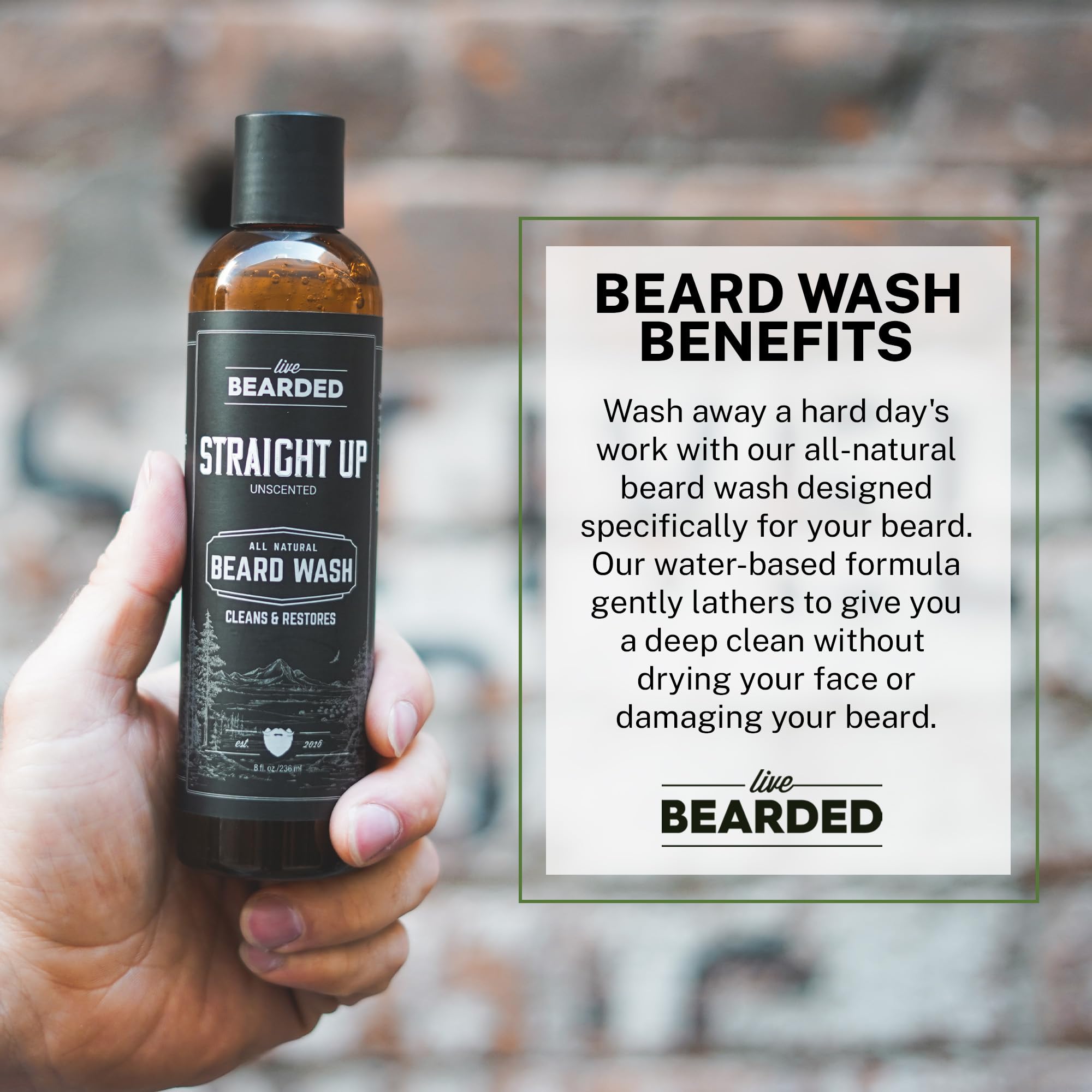 Live Bearded: Beard Wash - Straight Up - Beard And Face Wash - 8 Fl. Oz. - Water-Based Formula With All-Natural Ingredients For