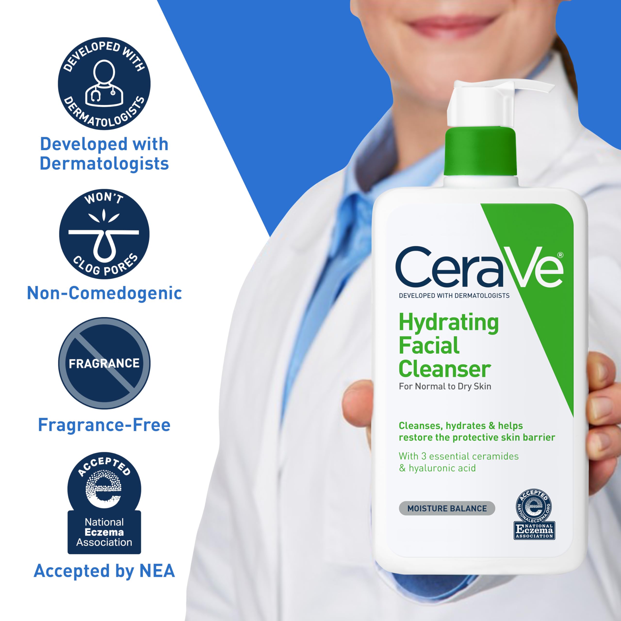 Cerave Hydrating Facial Cleanser, Moisturizing Face Wash For Dry Skin, Hyaluronic Acid + Ceramides + Glycerin, Hydrating Cleanse
