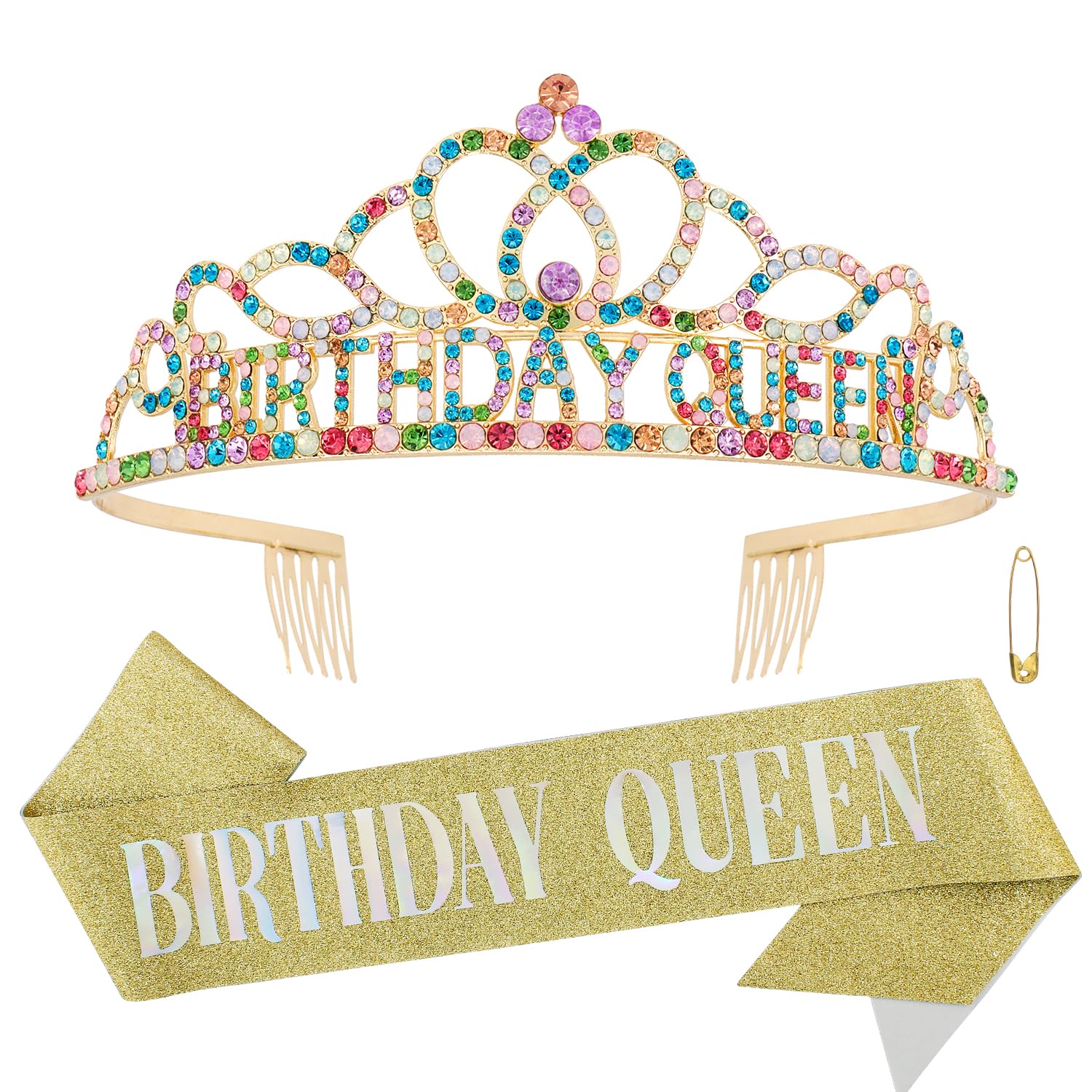 Chanaco Birthday Crown Birthday Sash for Women Birthday Queen Sash Tiaras for Women Happy Birthday Decorations Birthday Gifts fo