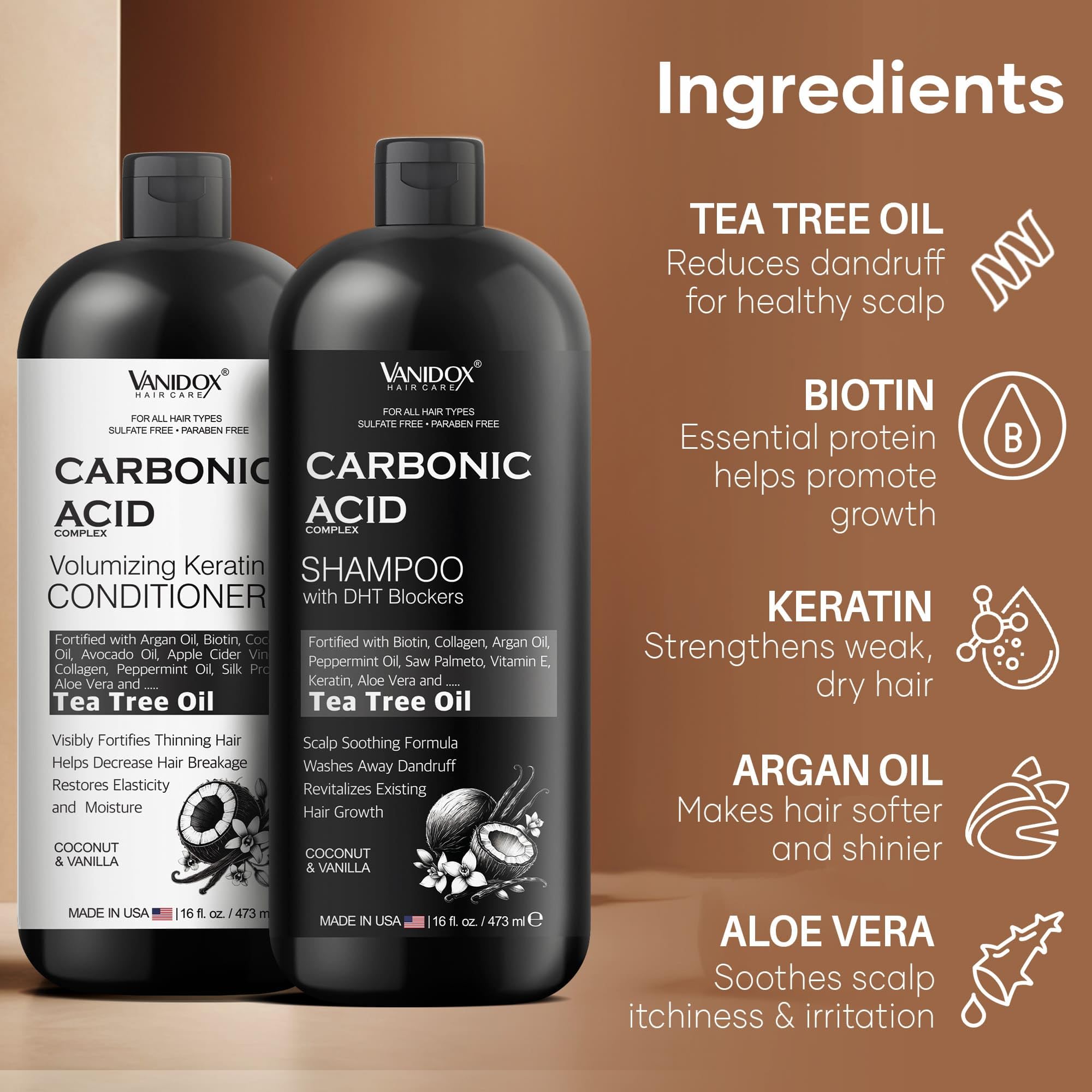 VANIDOX Carbonic Acid Shampoo and Conditioner for Men and Women, Deep Moisturizing Set, Enhances Hair Growth and Repair, Made in