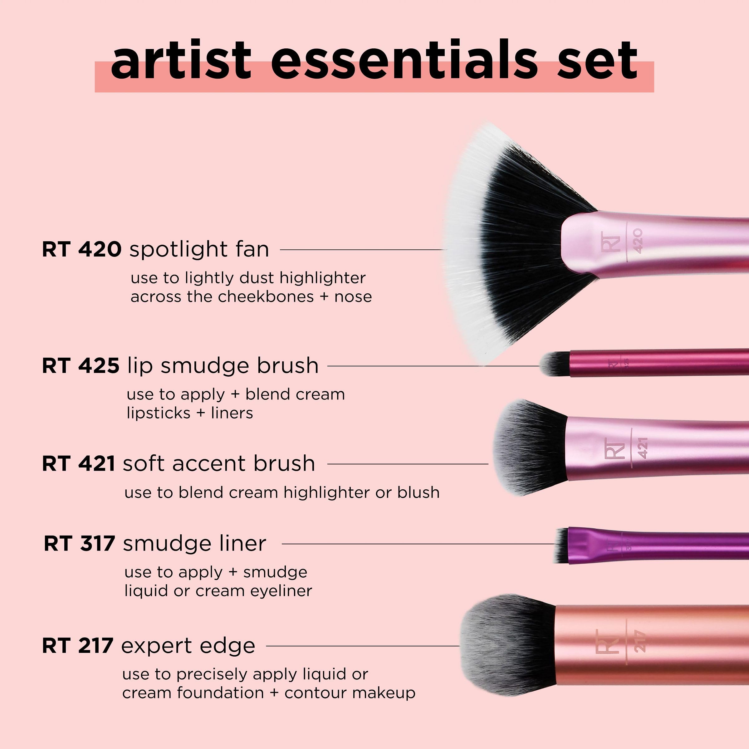 Real Techniques Artist Essentials Makeup Brush Set, For Foundation, Blush, Highlighter, Eyeshadow, & Liner, Professional Makeup