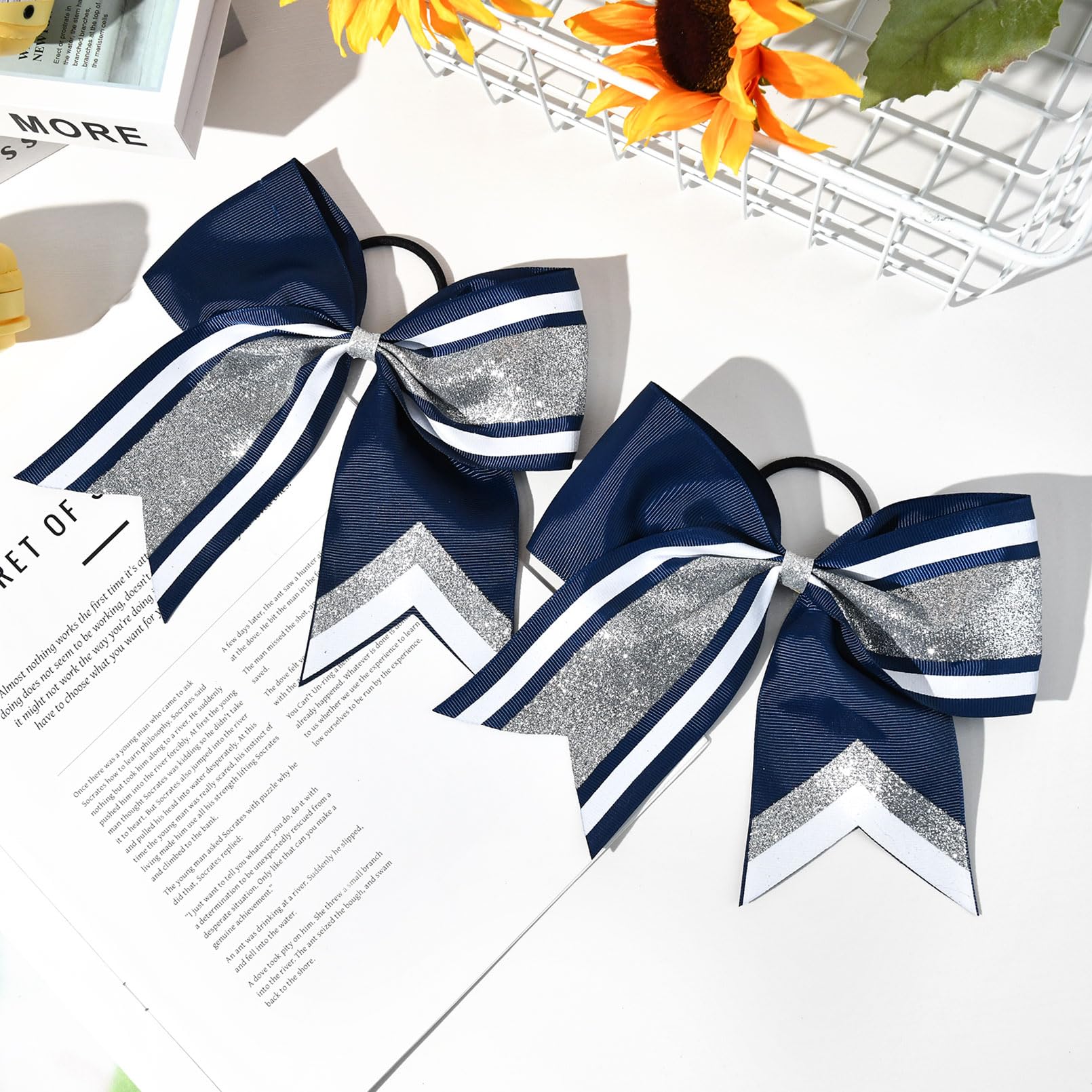8 PCS Large Glitter Cheer Bows 8 Hair Bows Sparkly Cheerleading Softball Team Bow Hair Ponytail Holder Accessories for cheerlead