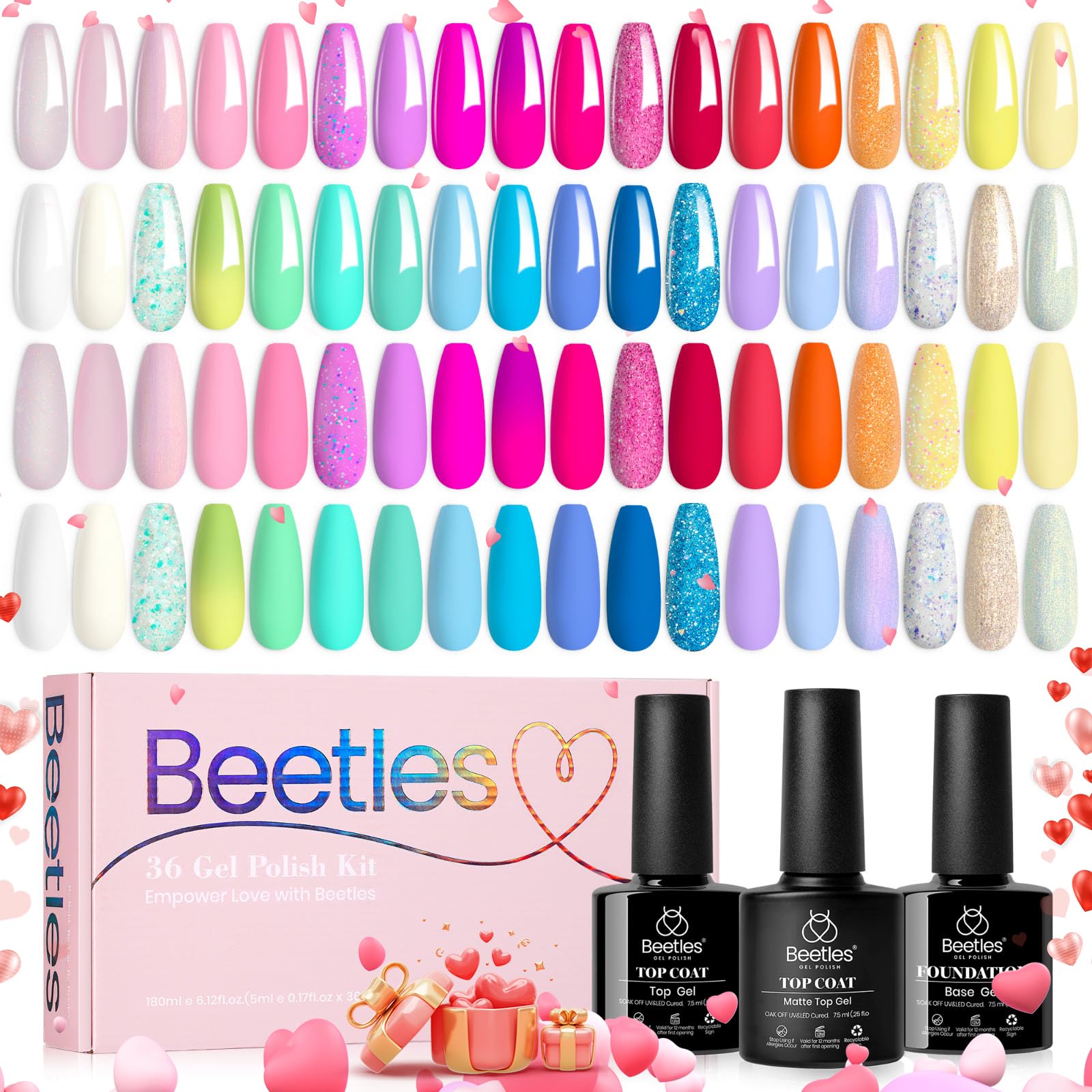 beetles Pastel Gel Polish Set 39Pcs Pink Red Gel Nail Polish with Base Top Coat Soak off Uv LED Lamp Colorful Candies Manicure K