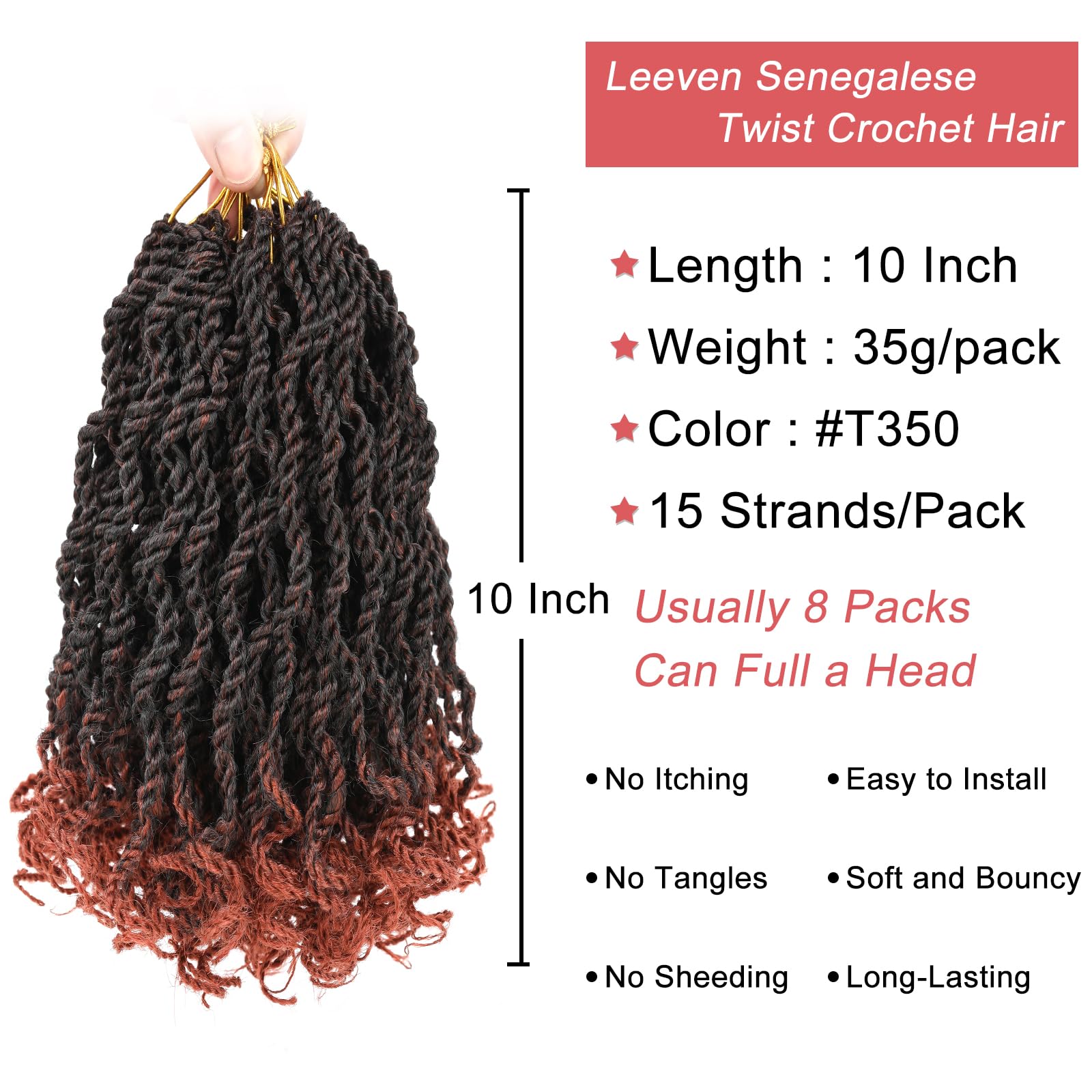 Leeven 10 Inch Senegalese Twist Crochet Hair With Curly Ends 8 Packs Ombre Copper Red Pre Looped Short Wavy Crochet Braids For K