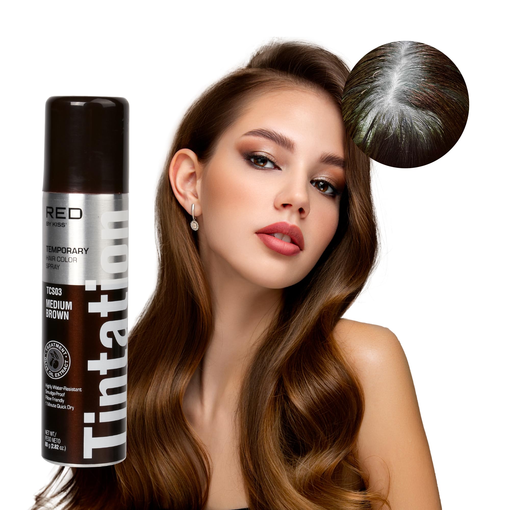 Red By Kiss Tintation Temporary Hair Color Spray, Instant Gray Root Touch Up Coverage, Water-Resistant & Smudge-Proof, Easy Wash