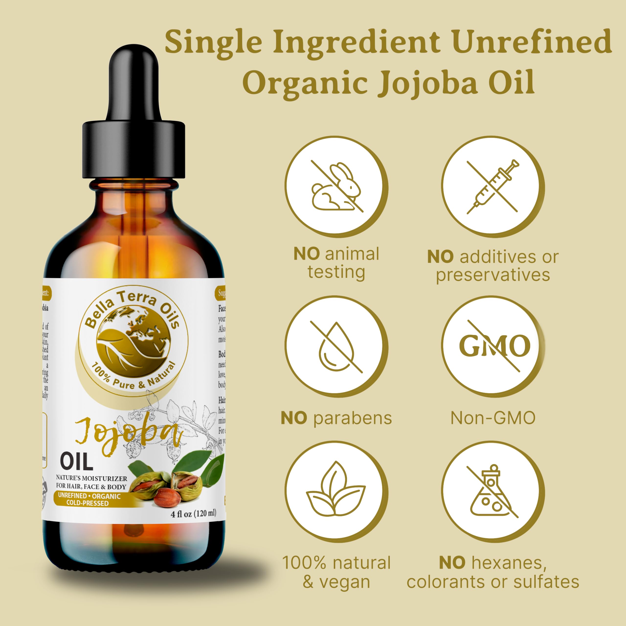 Bella Terra Oils - Organic Jojoba Oil 8oz - Embrace Organic Jojoba's Hydrating Potential, Rich in Essential Nutrients & Antioxid