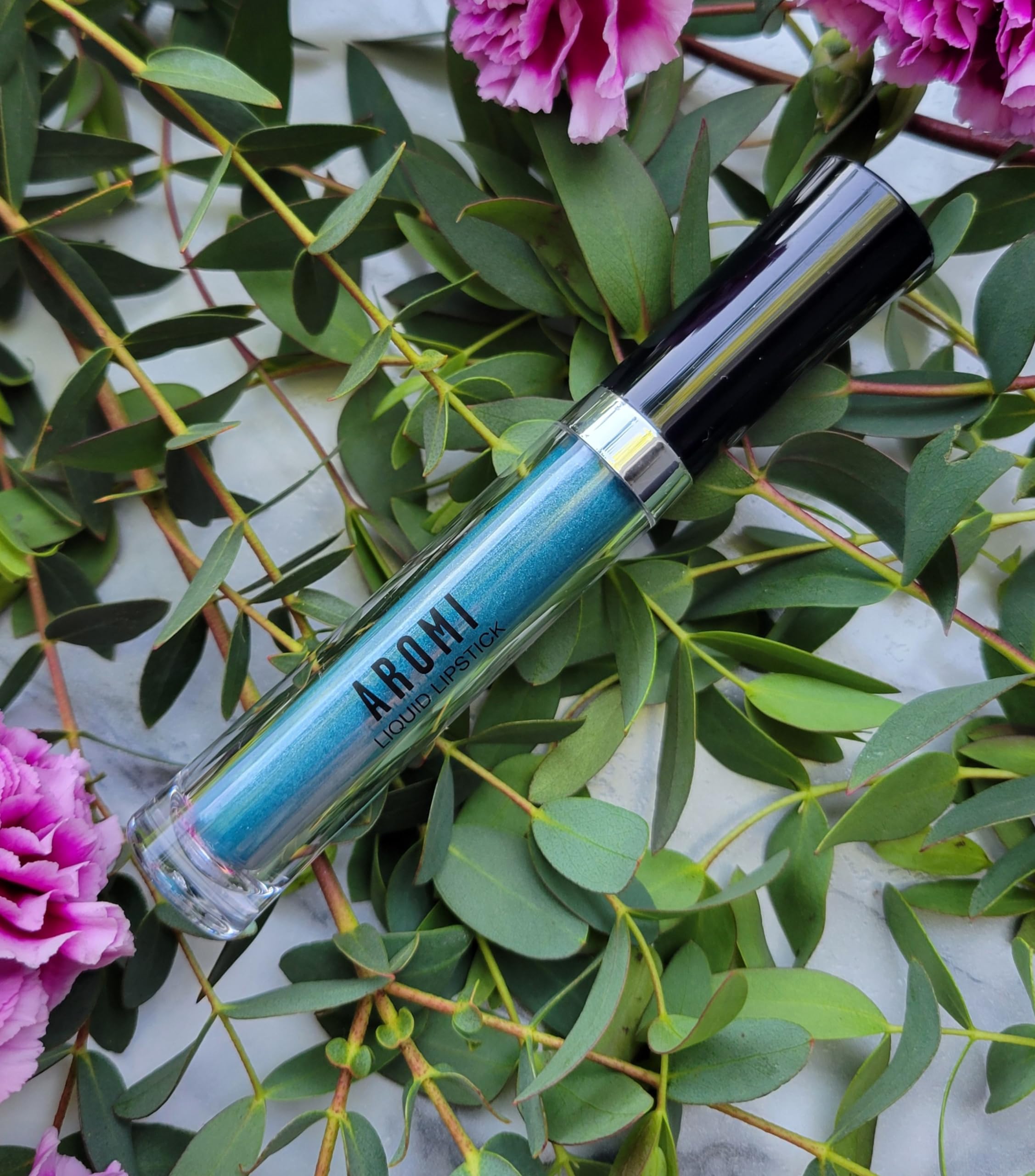 Aromi Teal Blue Metallic Liquid Lipstick | Turquoise, Sea Foam Lip Color With Shimmery Finish, Vegan, Cruelty-Free, Long-Lasting