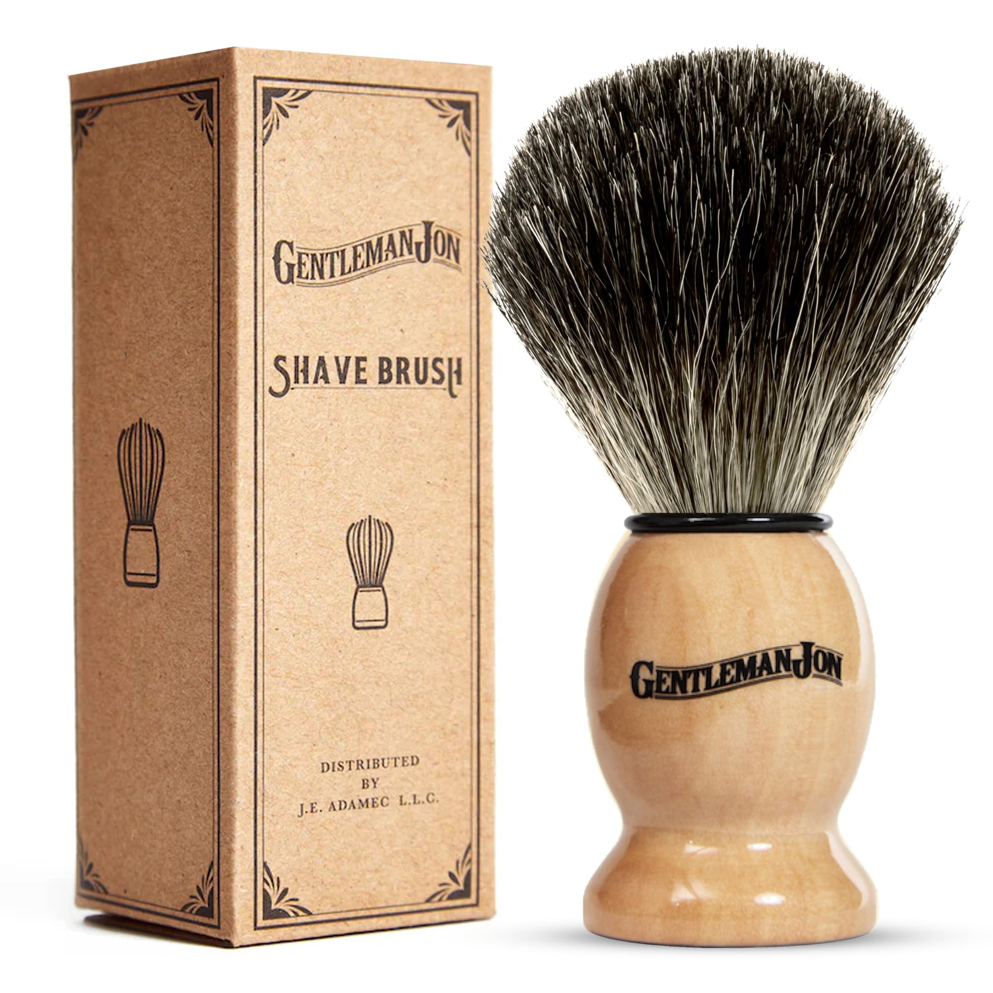Gentleman Jon 100% Black Badger Hair Shaving Brush for Men - Premium Ergonomic Shave Lather Brush for Wet Shave Using Shaving Cr