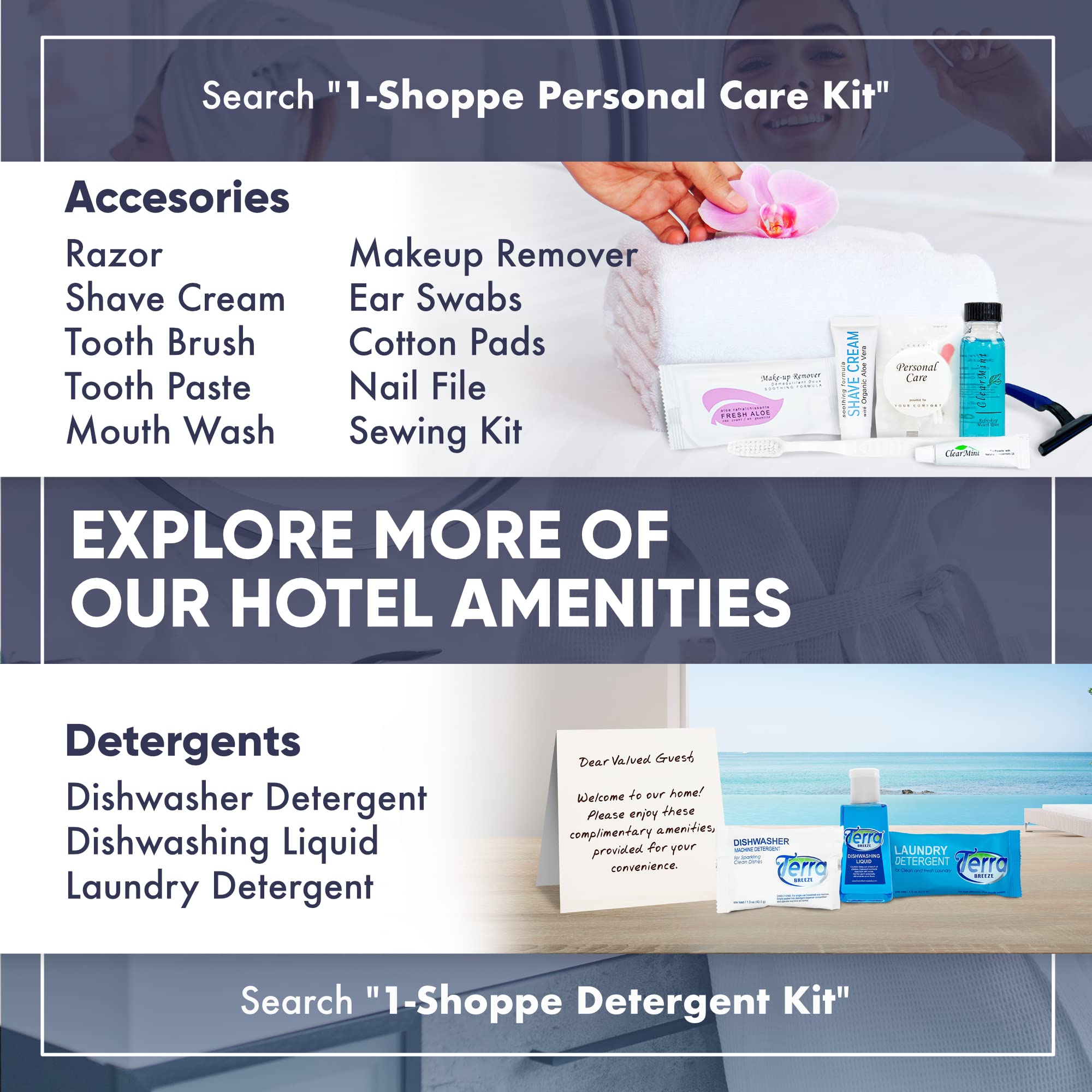 H2O Therapy Hotel Soaps And Toiletries Bulk Set  1-Shoppe All-In-Kit Amenities For Hotels & Airbnb  .85Oz Hotel Shampoo & Condit