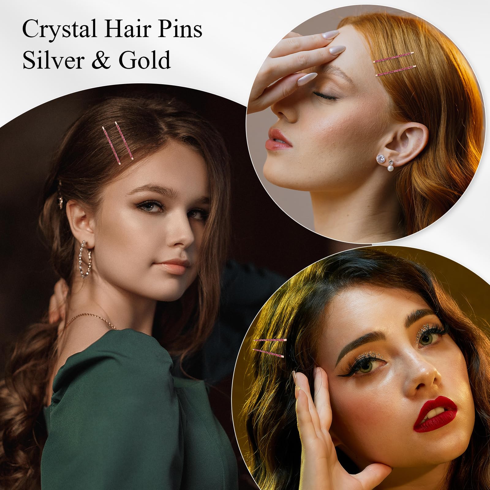 Ondder 20 Pcs Pink Rhinestone Crystal Bridal Hair Pins For Women'S Buns And Wedding Hairstyles, Decorative Hair Accessories