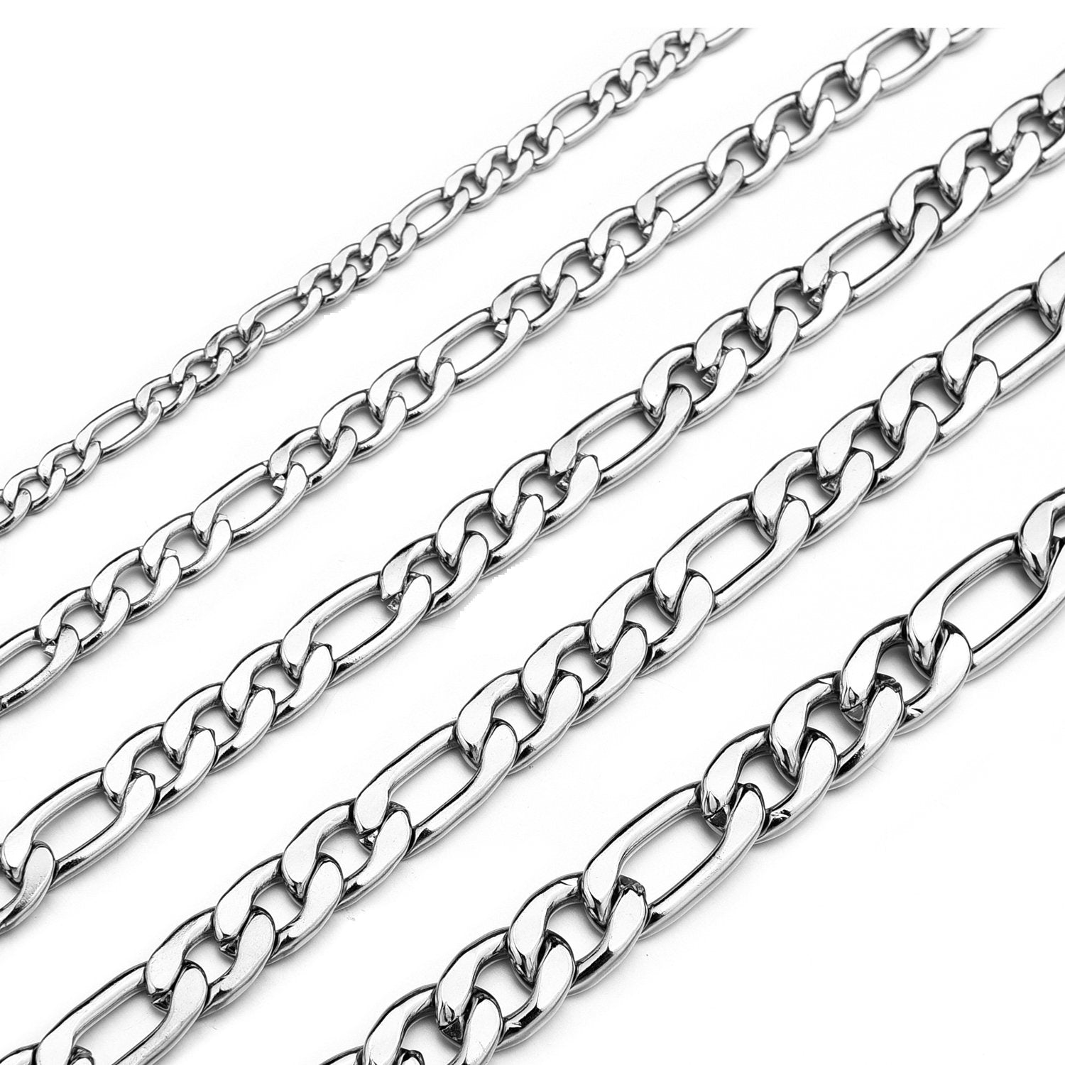 2MM Figaro Chain Necklace Stainless Steel Silver Chain for Men Women Jewelry 24Inches