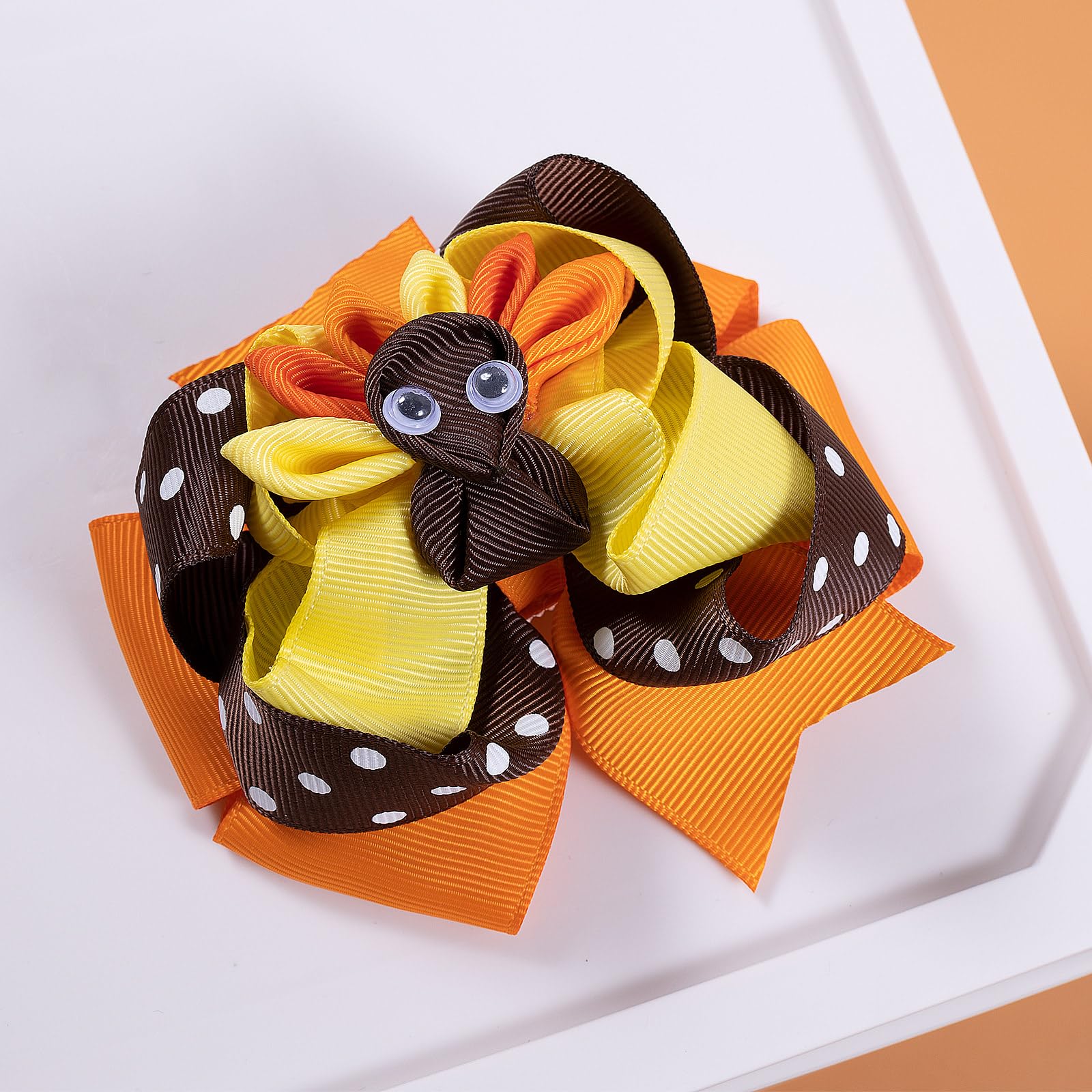 2Pcs Turkey Hair Bows Clip 4'' Cute Fall Thanksgiving Day Outfit Decor Accessories Ribbon Alligator Hairpins Cheer Barrette Todd