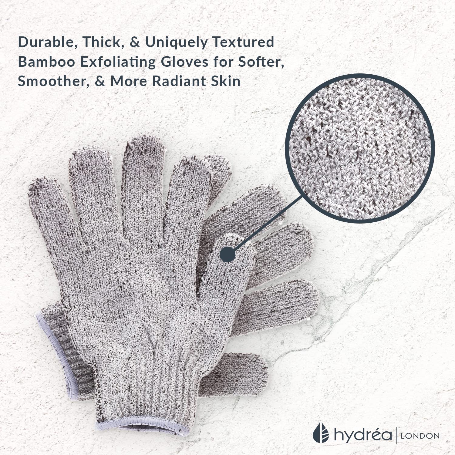 Hydrea London Exfoliating Gloves - Carbonised Bamboo Face Exfoliator & Body Scrubber For Men & Women - Deep-Cleansing & Smoothin