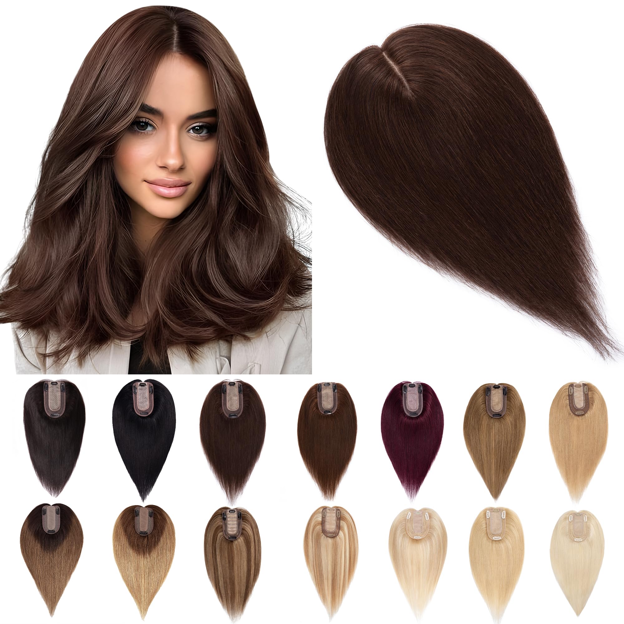 SEGO Human Hair Toppers for Women With Thinning Hair 7 * 13CM Silk Base 100% Real Human Hair Clip in Top Wiglet Hair Pieces//18 