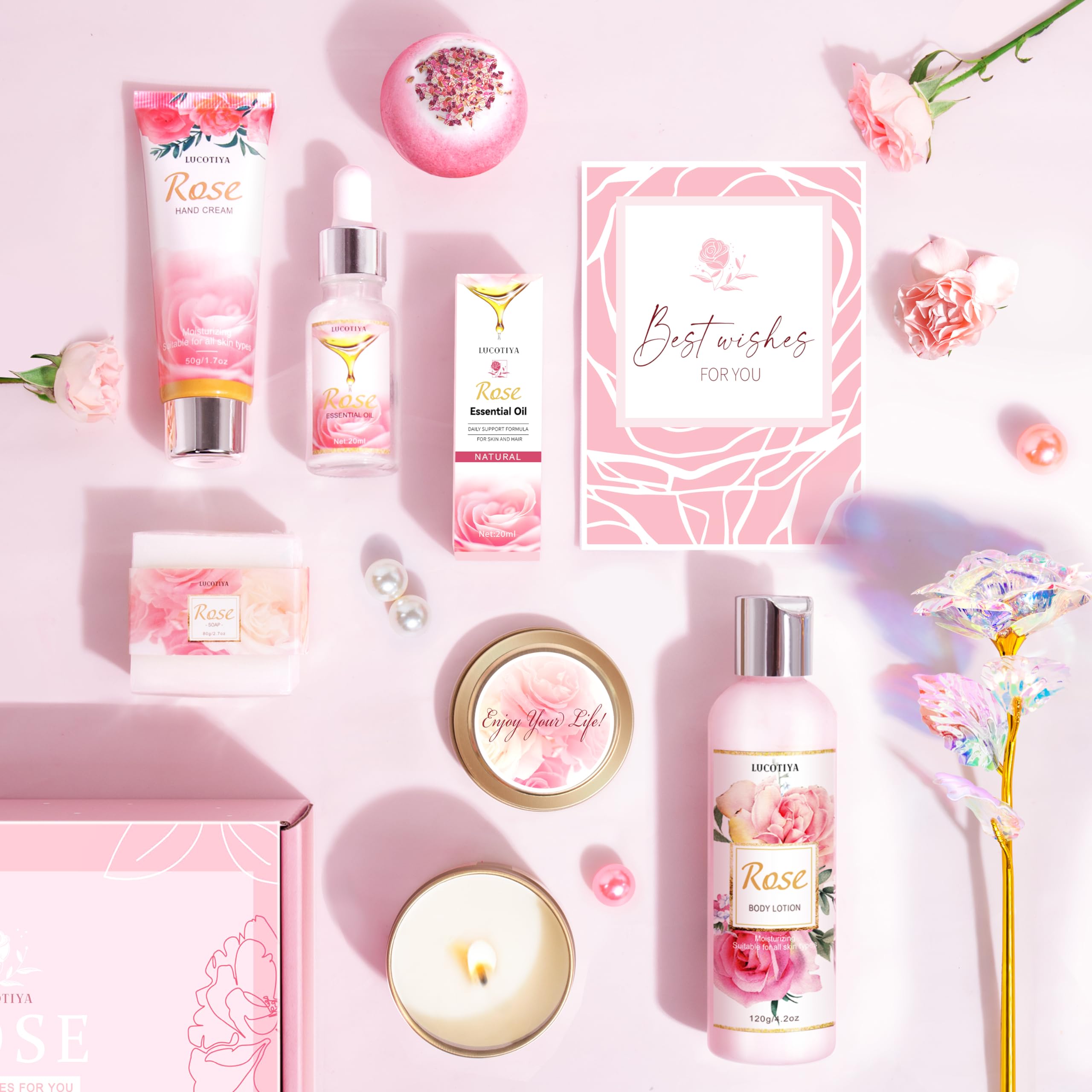 Gifts For Women, Happy Birthday Gifts For Women, Bath And Body Gifts For Women With Unique Rose Self Care Gifts, Home Spa Gift B