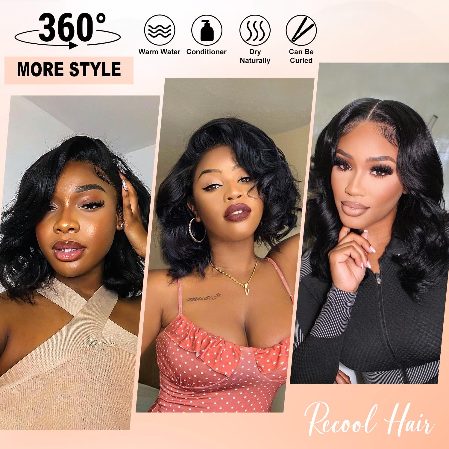 Recool Loose Body Bob Wig Black Short Body Wave Human Hair Wig For Black Women 5X6 Hd Glueless Lace Front Wigs Pre Plucked With