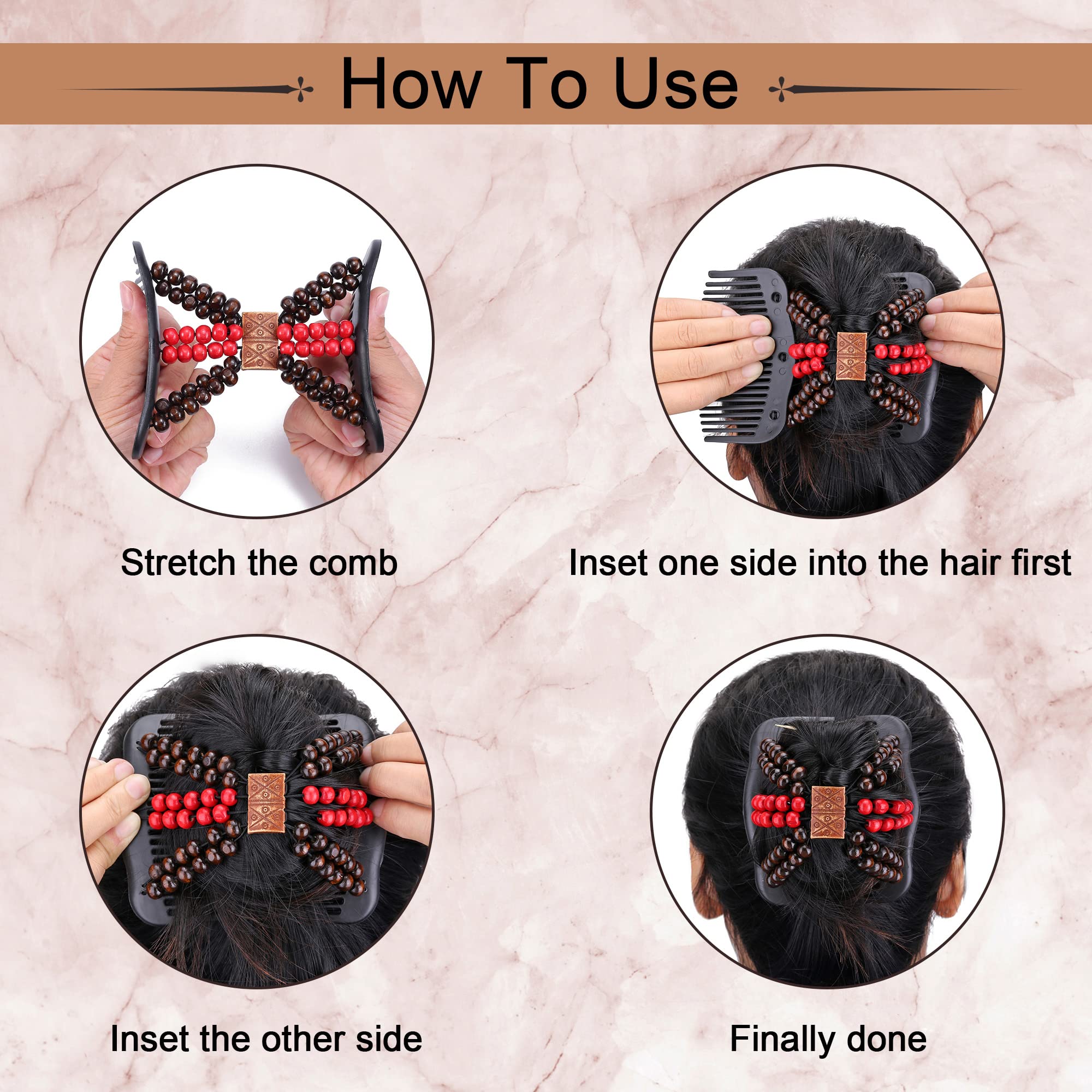 Ccbeauty 6 Pcs Magic Hair Comb Elastic Beaded Hair Clips Women Decorative Accessories,Bride Double Slides Stretching Hairpins Co