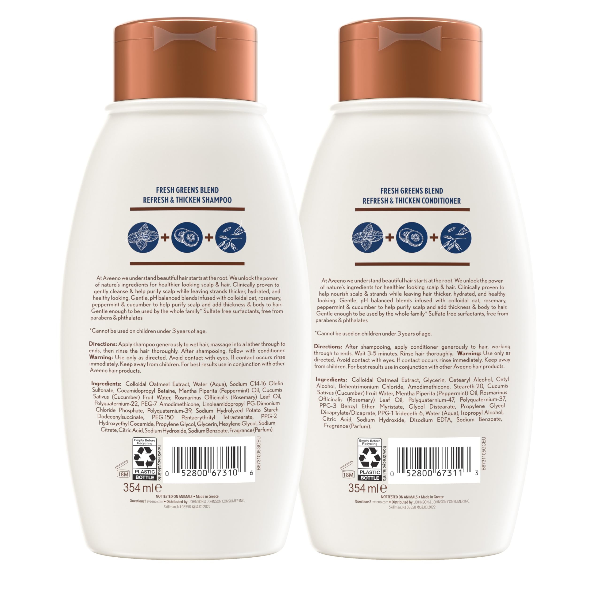 Aveeno Fresh Greens Shampoo + Conditioner with Rosemary, Peppermint & Cucumber to Thicken & Nourish, Clarifying & Volumizing Sha
