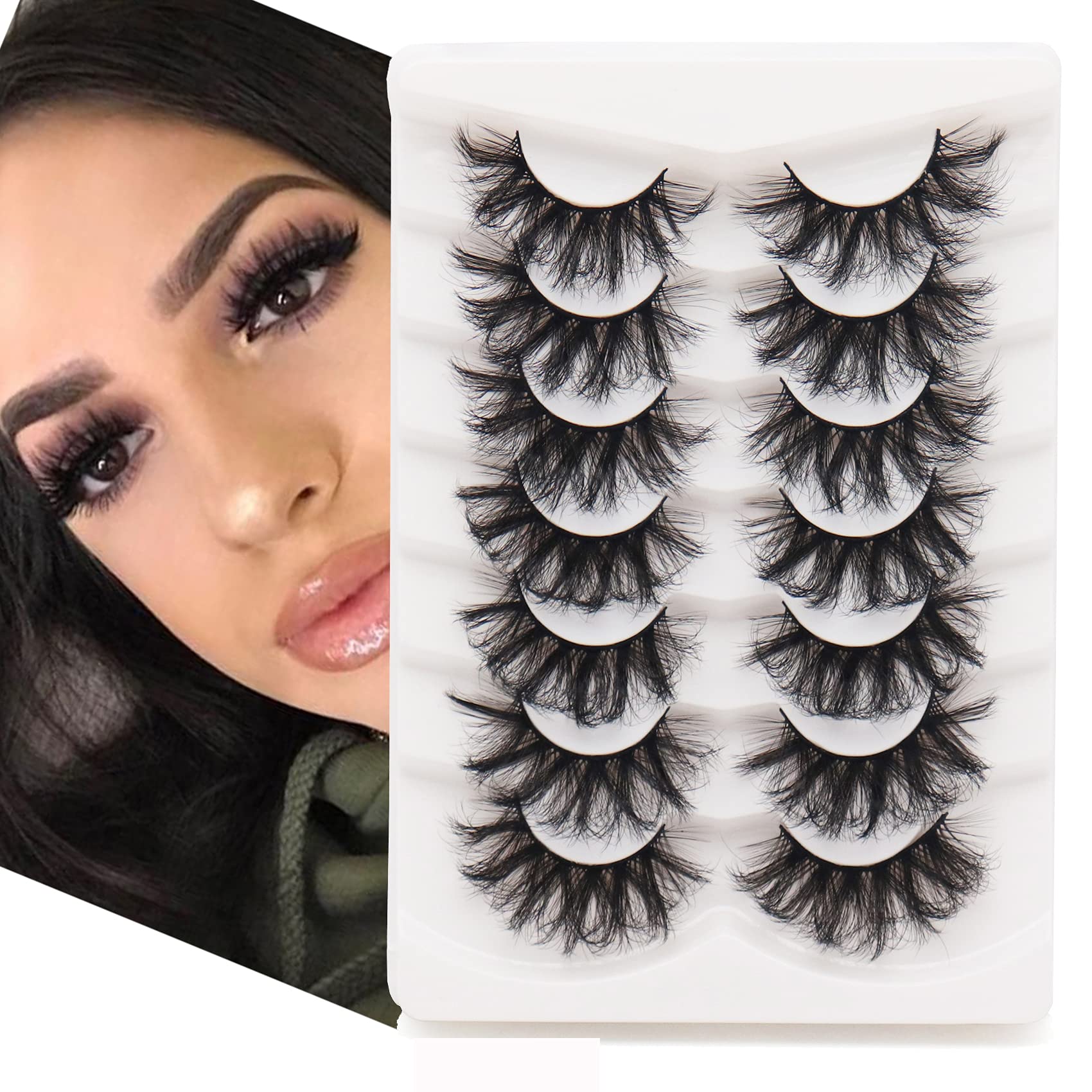 Fyonas False Lashes Dramatic 20Mm Super Fluffy Cosplay Faux Mink Eyelashes Criss-Cross Volume Reusable 7 Pairs Eye Lashes Set Pa