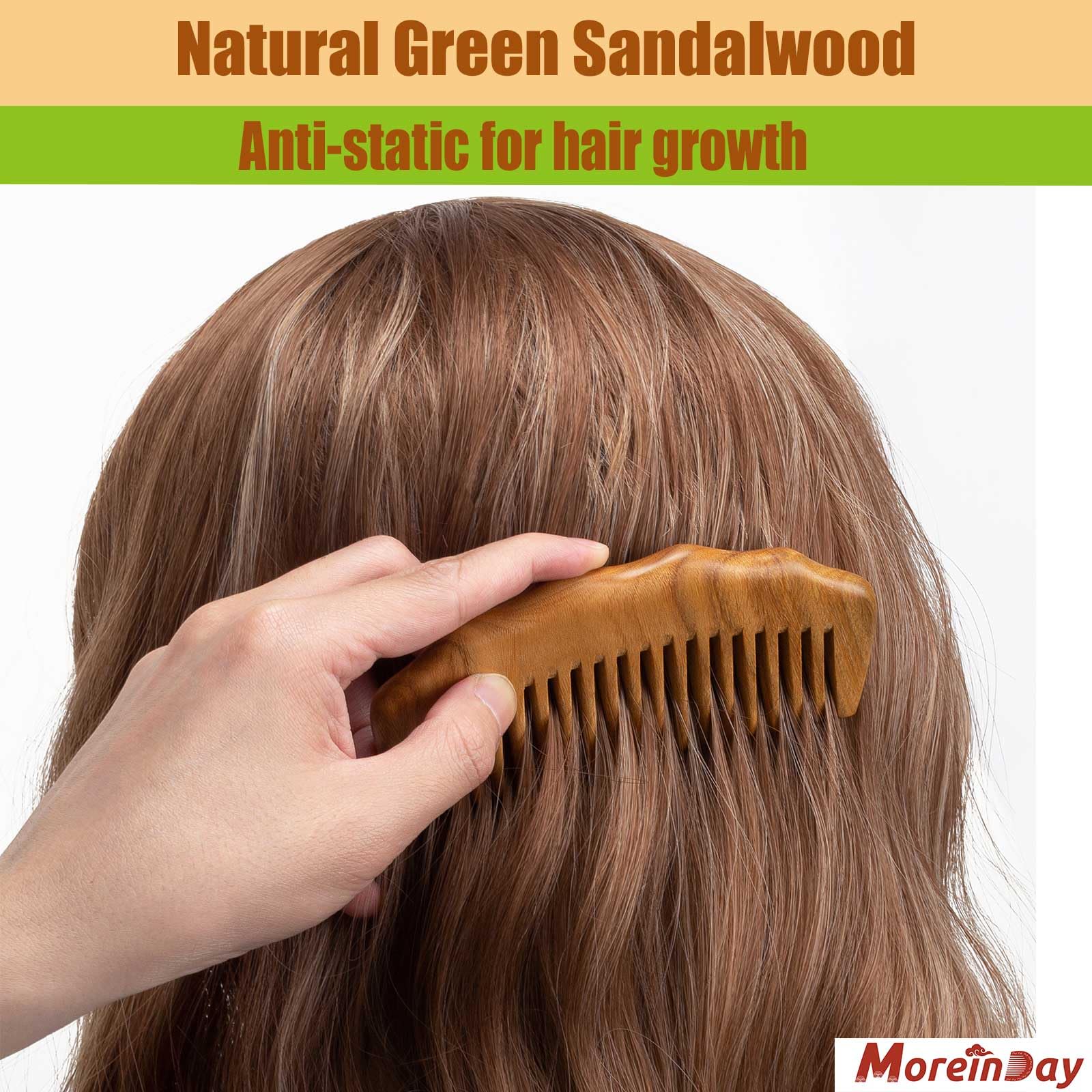 Moreinday Wooden Comb For Women Hair Growth, Labor Comb 2 Pack, Wide Tooth For Women, Fine Tooth For Men Beard - Sandalwood