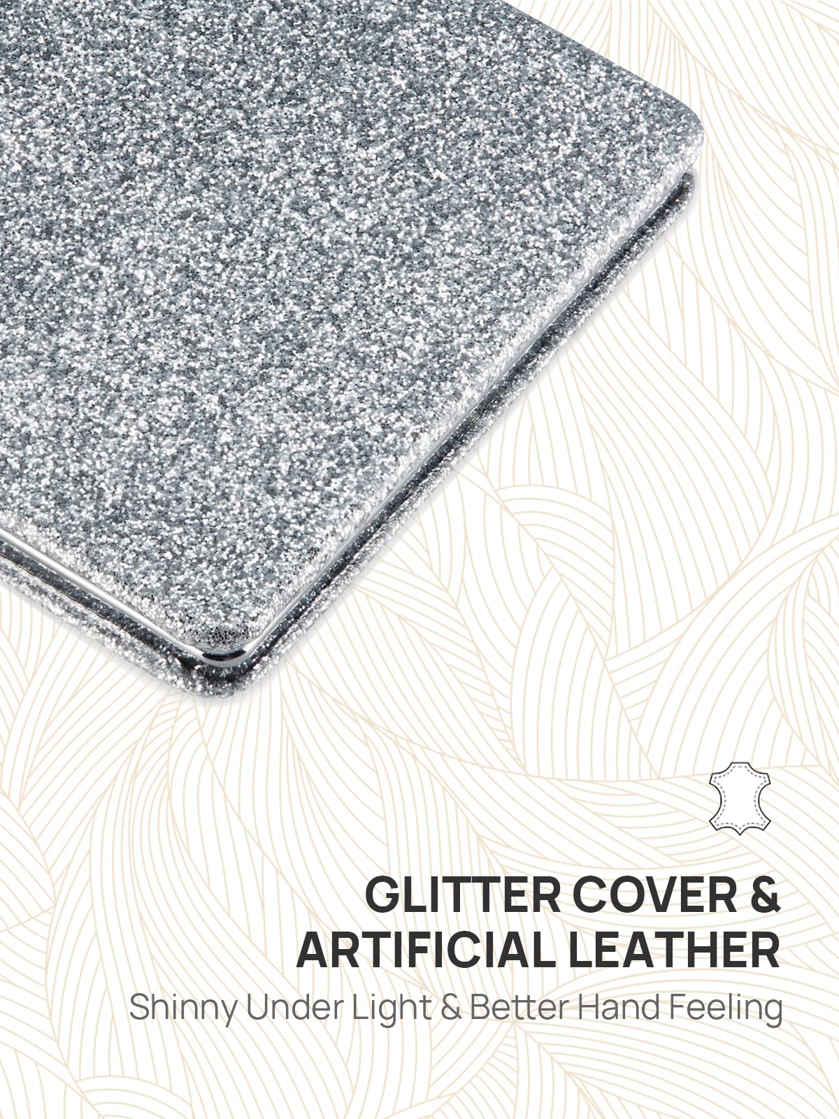 Omiro Compact Mirror, Glitter Pu 1X/3X Magnification, Ultra Portable For Purses (Silver)